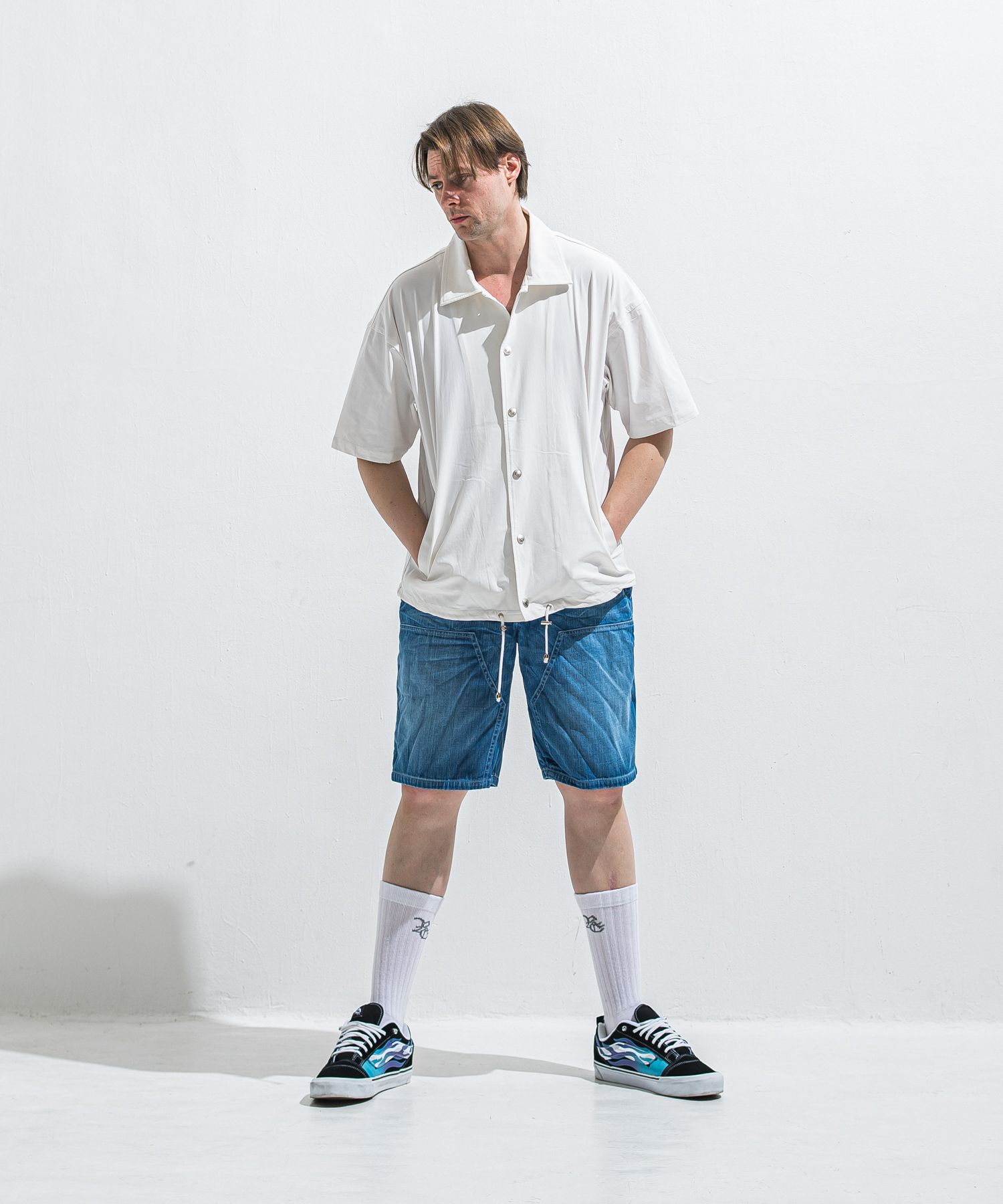 NYLON HALF COACH JACKET / RC40-C-002 / 半袖ナイロンコーチジャケット / ホワイト (5月中旬入荷予定)