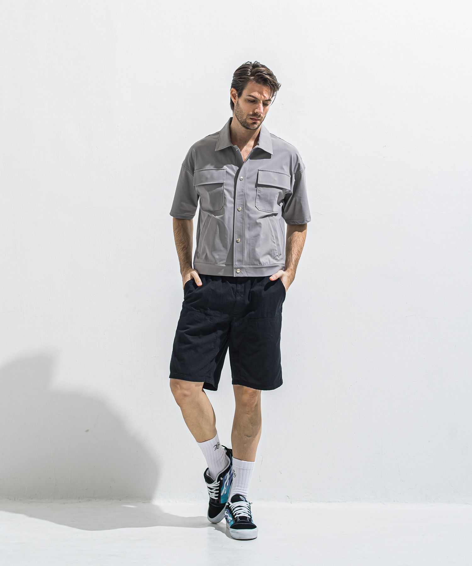 DOUBLE KNEE SHORTS / RC40-HP-007 / ダブルニーデニムハーフパンツ / ブラック (6月上旬入荷予定)