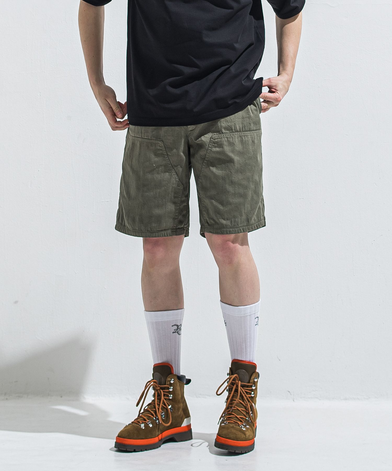 DOUBLE KNEE SHORTS / RC40-HP-007 / ダブルニーデニムハーフパンツ / カーキ (6月上旬入荷予定)