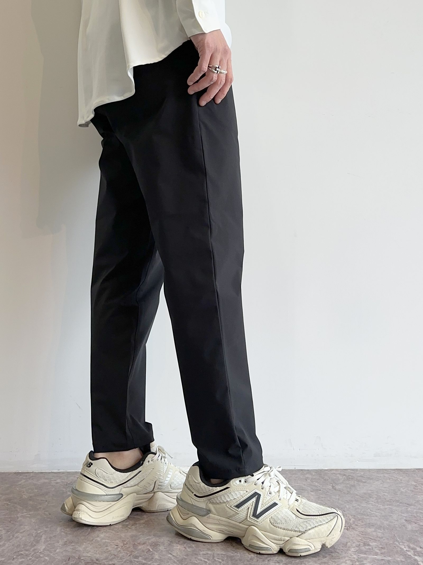 PAT WIDE EASY PANTS / RC31-ST-036 / ベルト付きテーパードワイドパンツ / ナイロンブラック