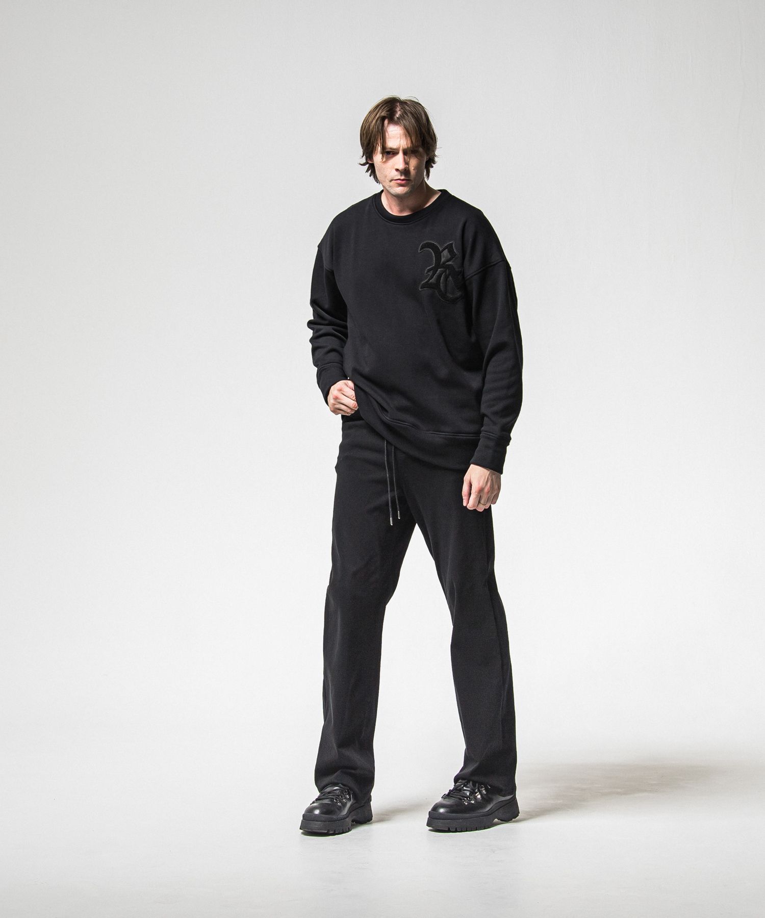 RC CHENILLE VELOURS FLEECE DROP TRAINER / RC38-C-004 / 裏起毛刺繍ワッペントレーナー / ブラック (11月上旬入荷予定)