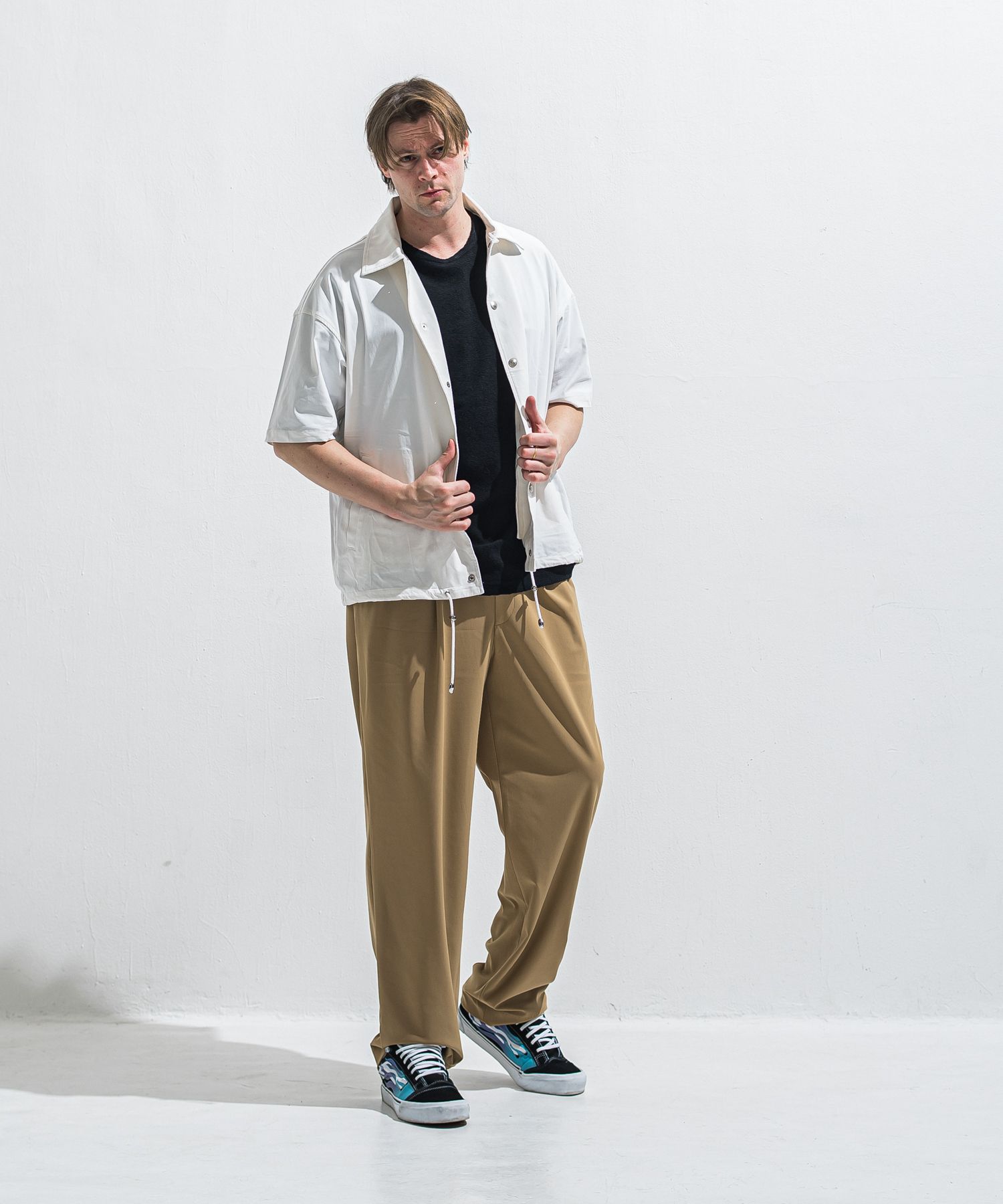 NYLON HALF COACH JACKET / RC40-C-002 / 半袖ナイロンコーチジャケット / ホワイト (5月中旬入荷予定)