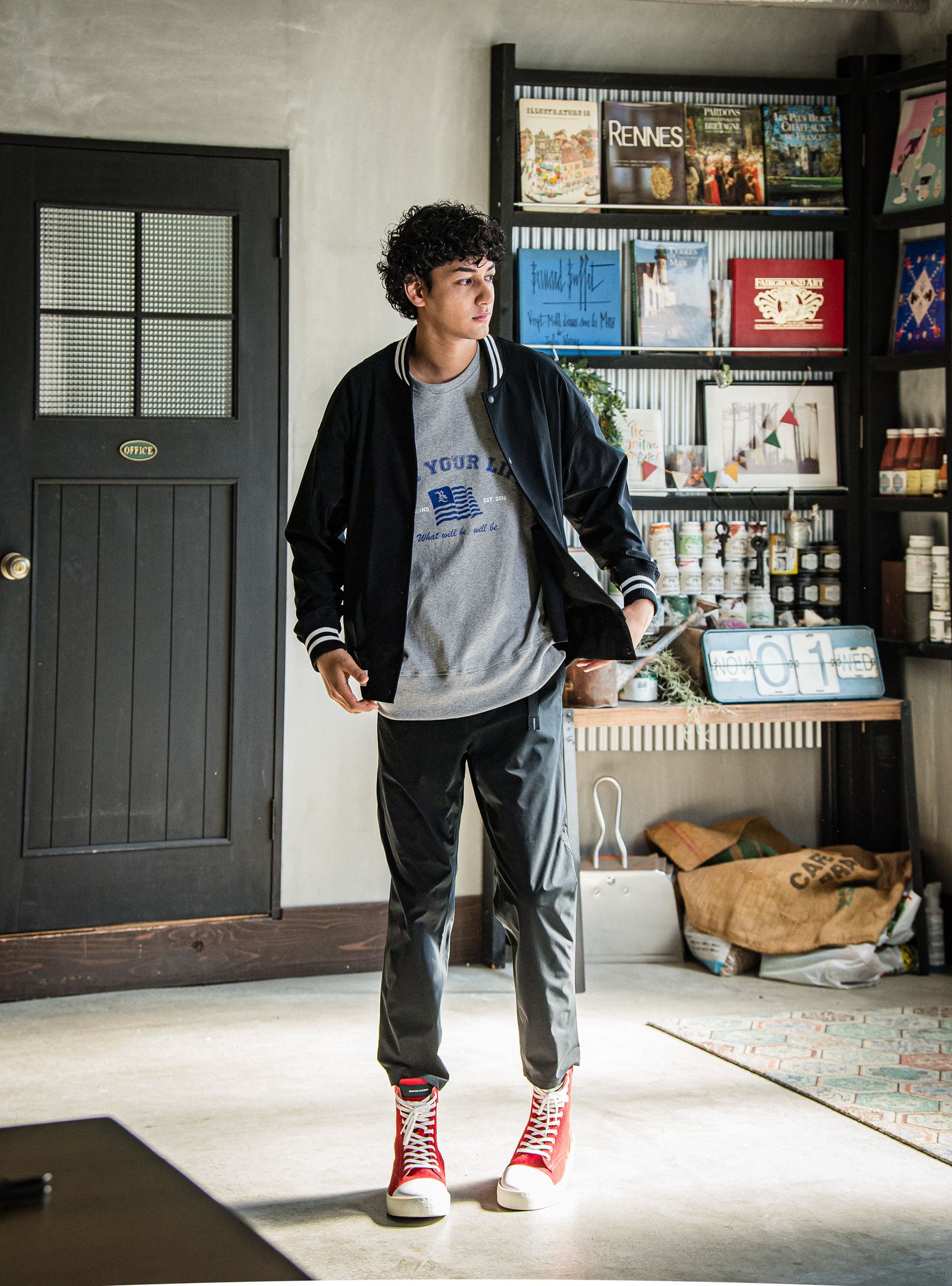PAT WIDE EASY PANTS / RC31-ST-036 / ベルト付きテーパードワイドパンツ / ナイロンブラック