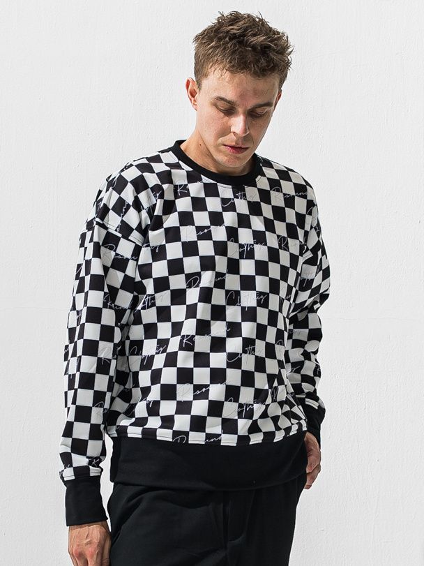 CHECKER BACK FLEECE TRAINER / RC42-C-010 / 裏起毛チェッカー柄トレーナー / ホワイト×ブラック (11月上旬入荷予定)