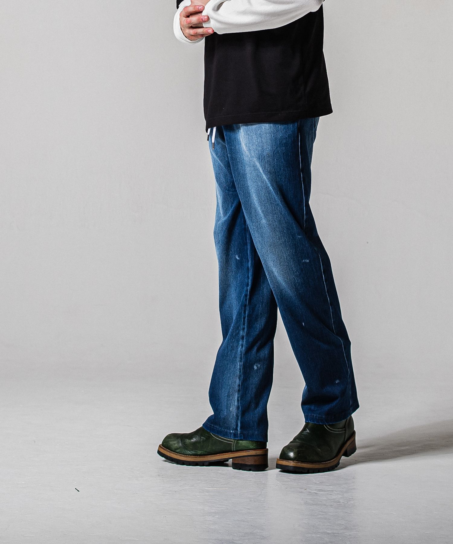 DENIM JERSEY WIDE PT / RC39-ST-016WTD / ライトオンスデニムジャージ ワイドパンツ / ダークインディゴ (2月中旬入荷予定)