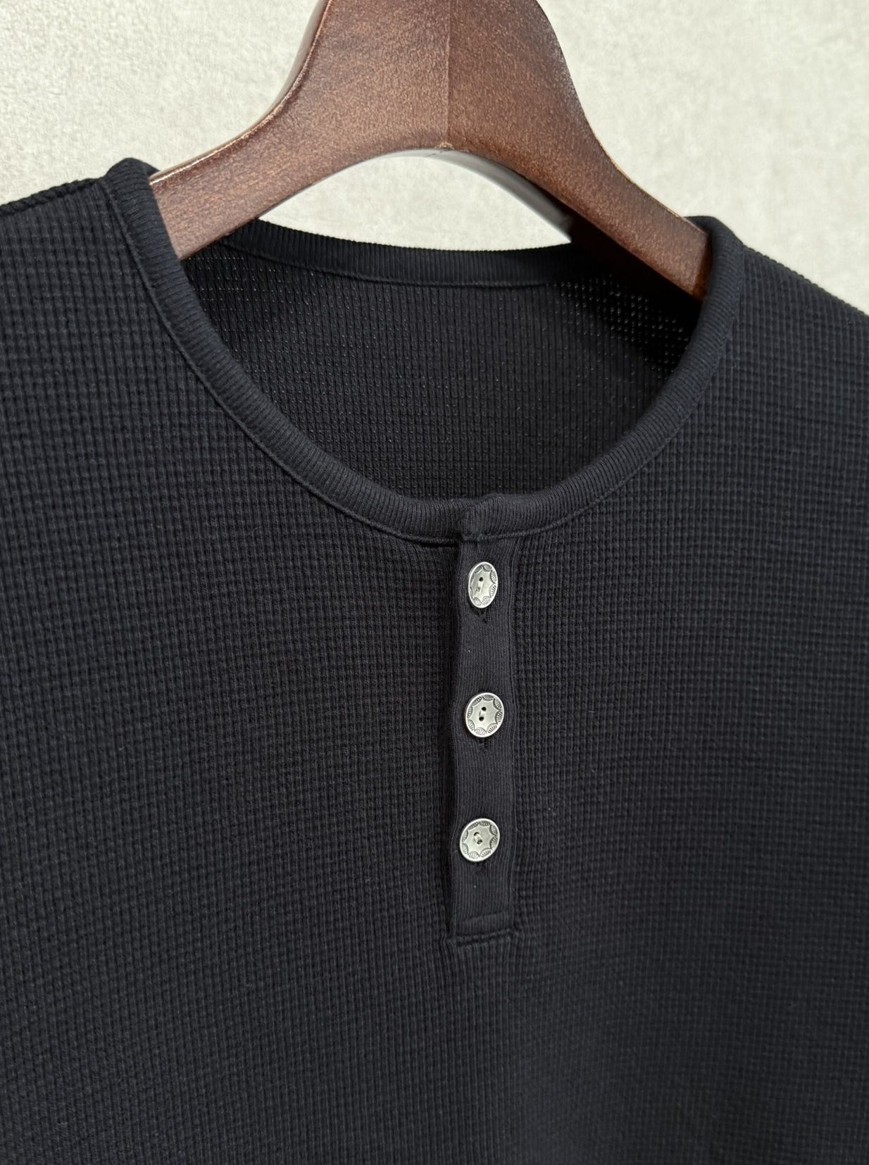 WAFFLE HENRY / RC39-C-001 / サーマルヘンリーネックロングTシャツ / ブラック
