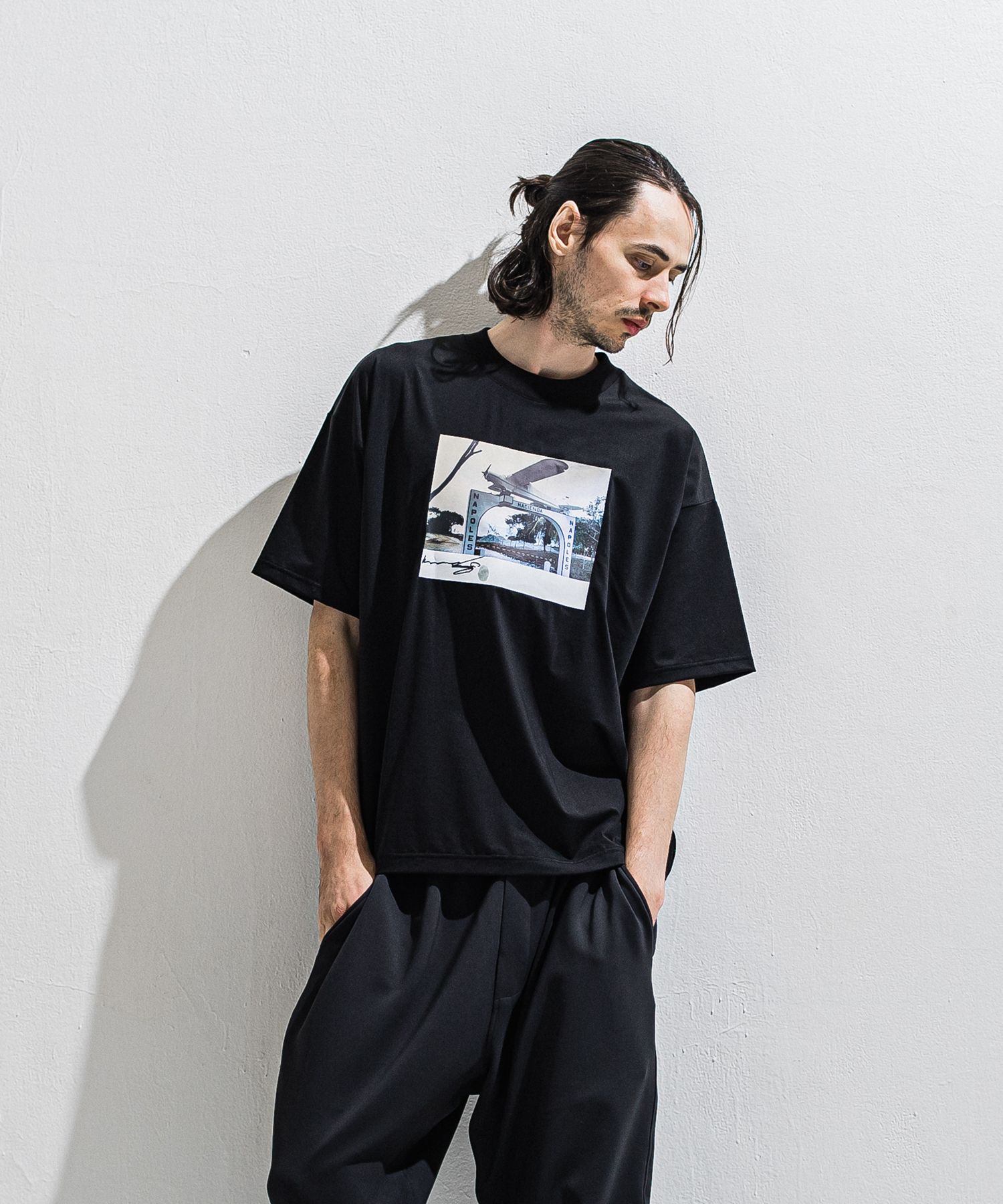 HELI OVER NYLON T / DP1-T-003 / ヘリプリントナイロンビッグTシャツ / ブラック (4月上旬入荷予定)