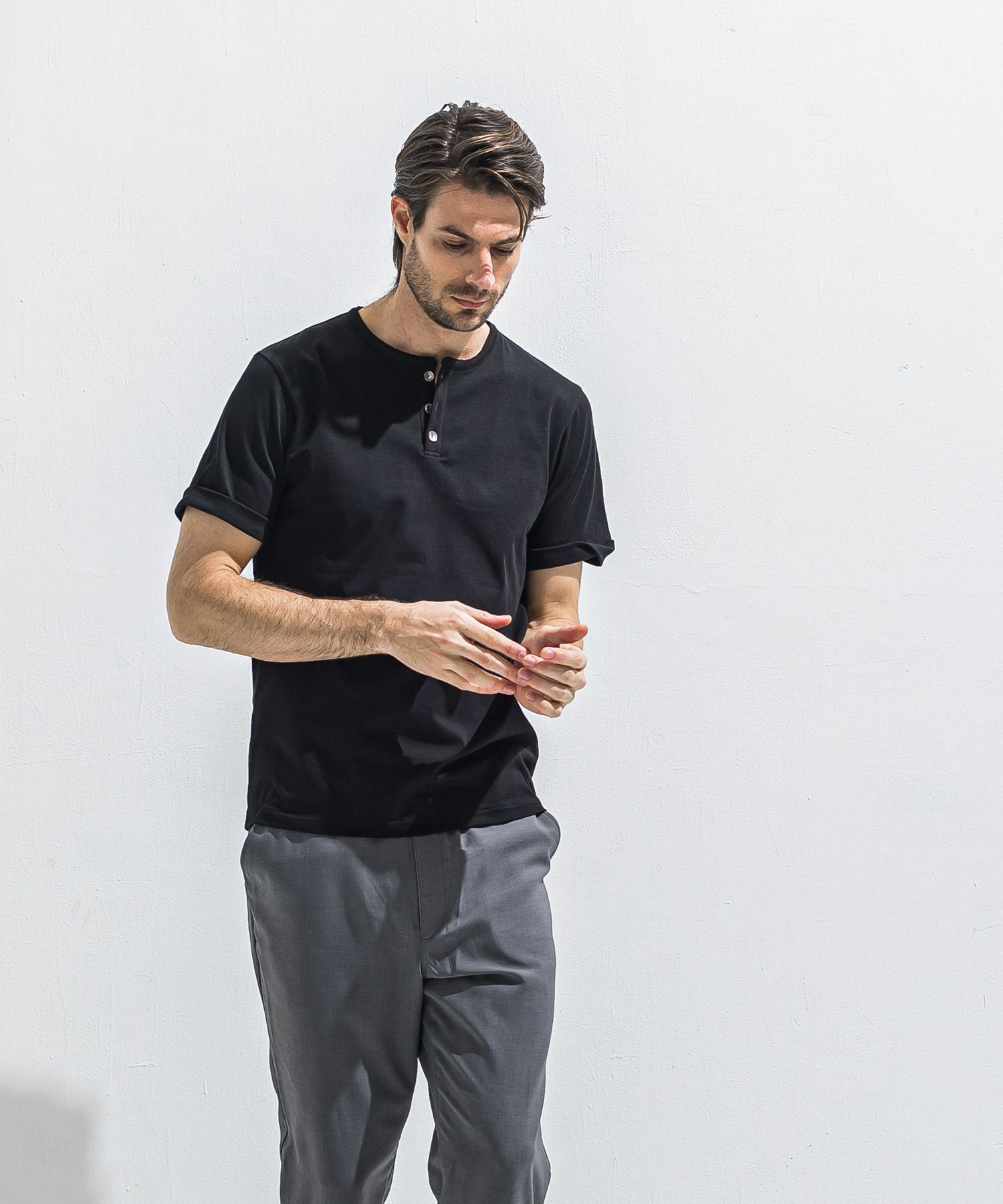 ROLL UP HENRY T / RC40-T-005 / ロールアップヘンリーネックTシャツ / ブラック (4月中旬入荷予定)