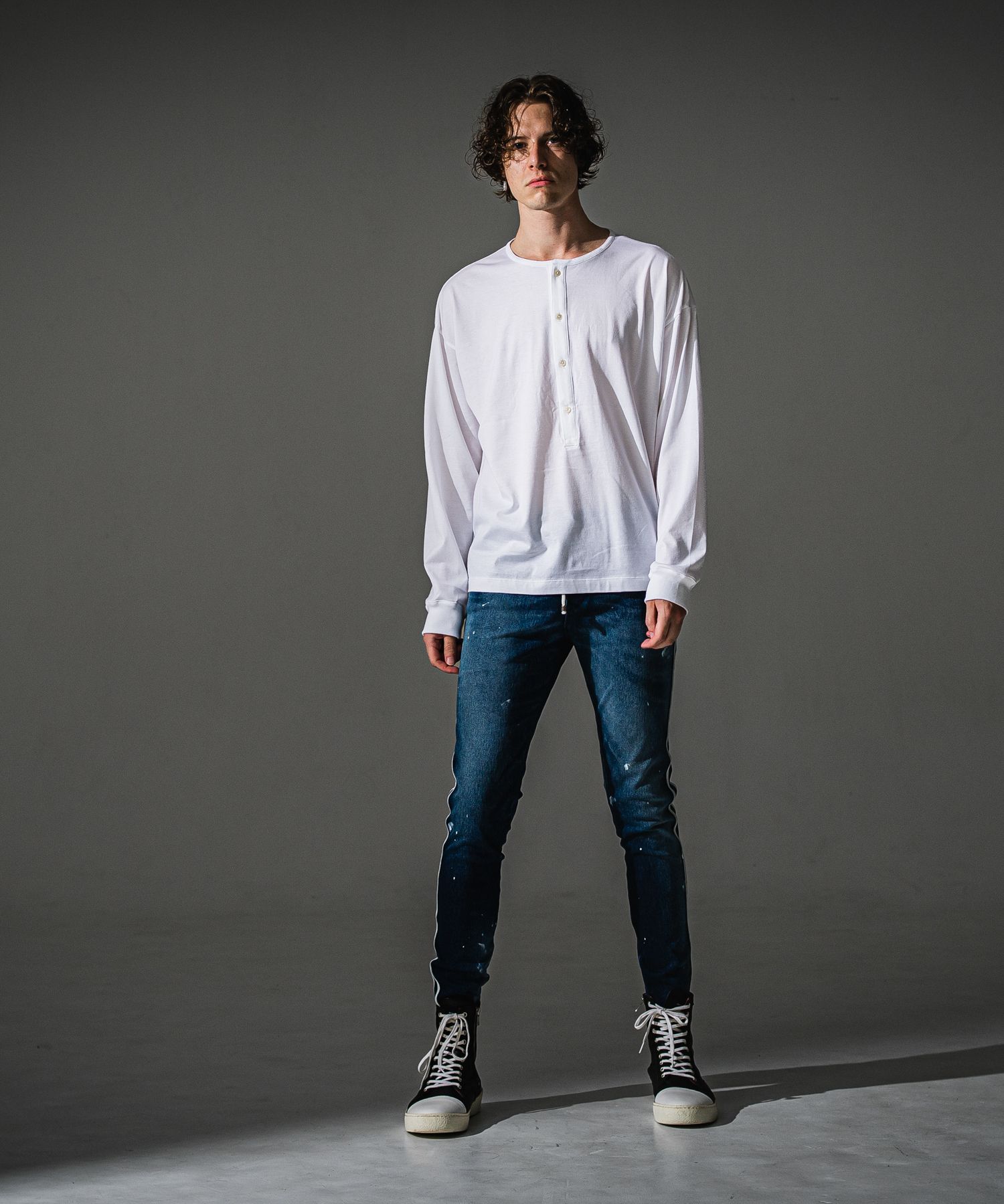OVER HENRY LONGSLEEVE / RC41-T-004 / オーバーサイズヘンリーネック長袖Tシャツ / ホワイト (7月中旬入荷予定)