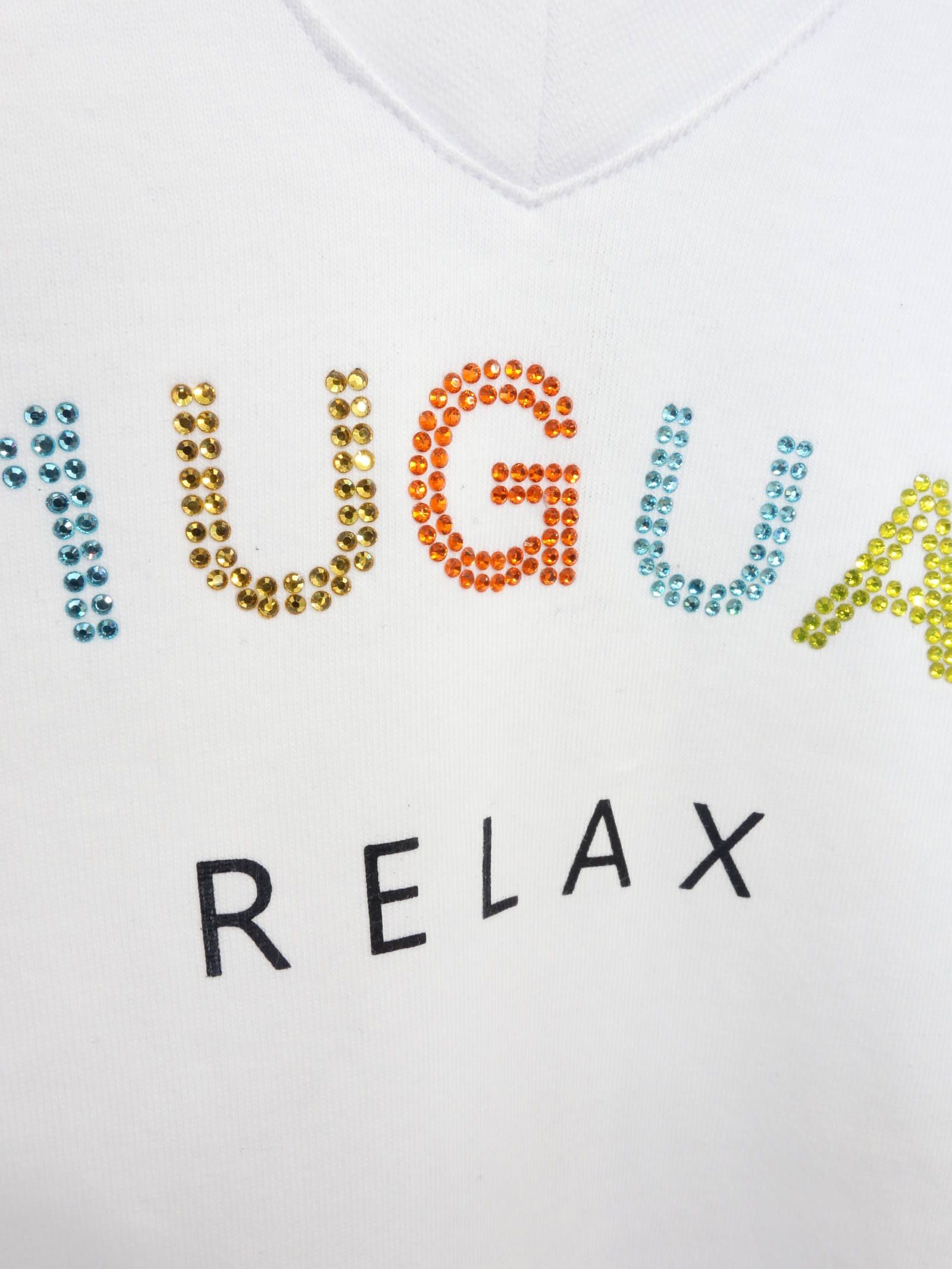1PIU1UGUALE3RELAX☆ Vネックシャツ レインボーストーンアート 1PIU1UGUALE3 RELAX - カラフルラインストーンアーチロゴVネック