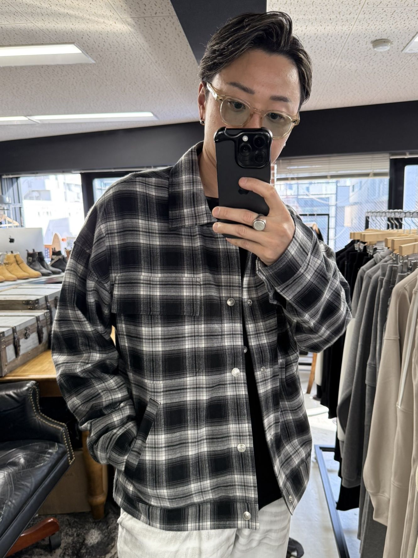 CHECK SHIRT JACKET / RC41-SH-003 / チェックシャツジャケット / ブラック (8月下旬入荷予定)