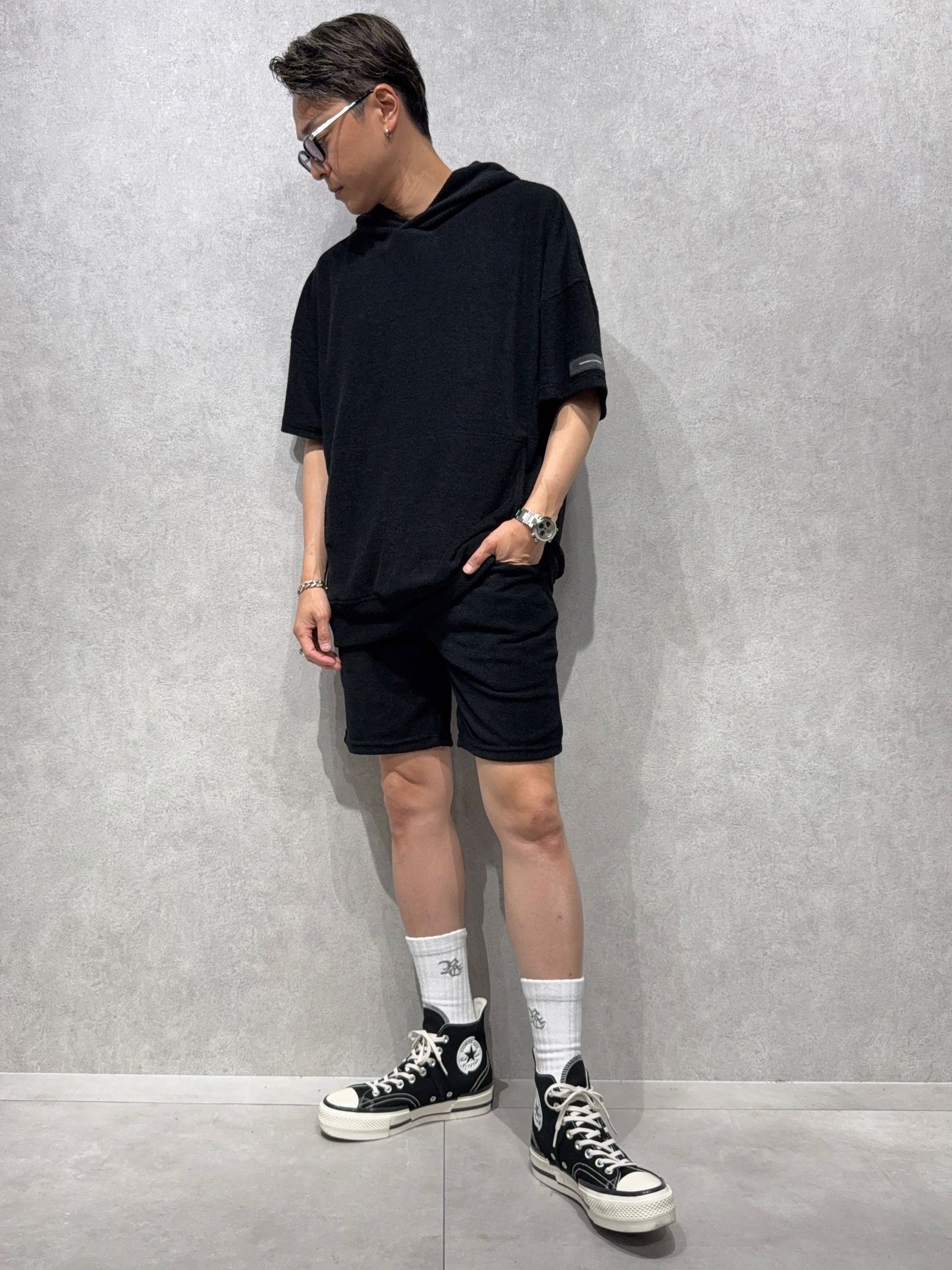 PILE HALF HOODIE / RC40-C-003 / パイル半袖パーカー / ブラック