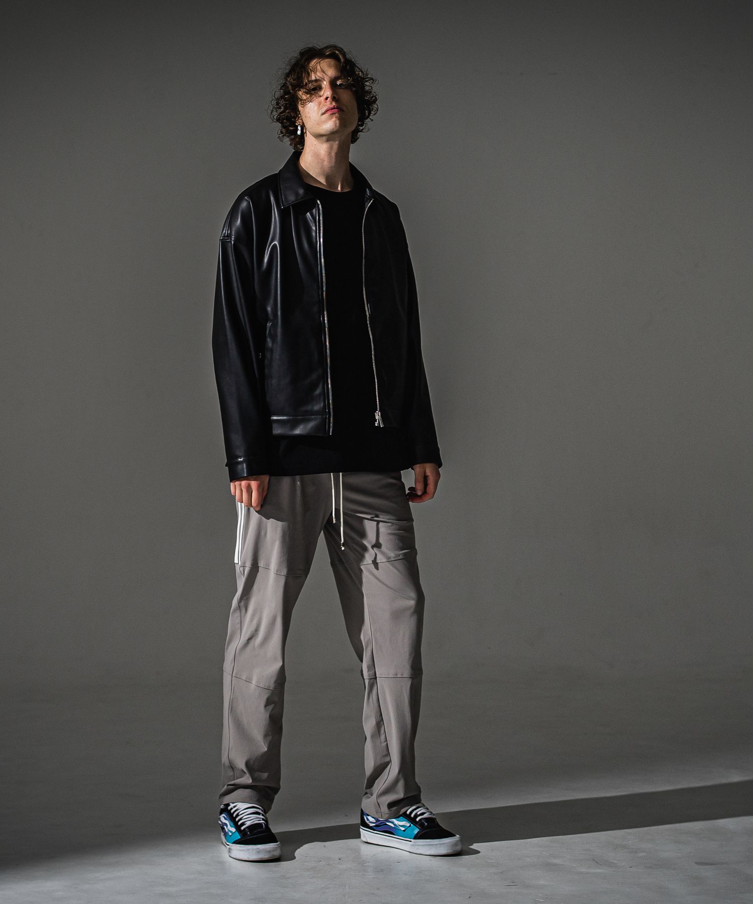 JOHNSON LINE WIDE PT / BASIC-ST-009WT / ジョンソンラインセミワイドタックパンツ / グレー×ホワイト (7月下旬入荷予定)