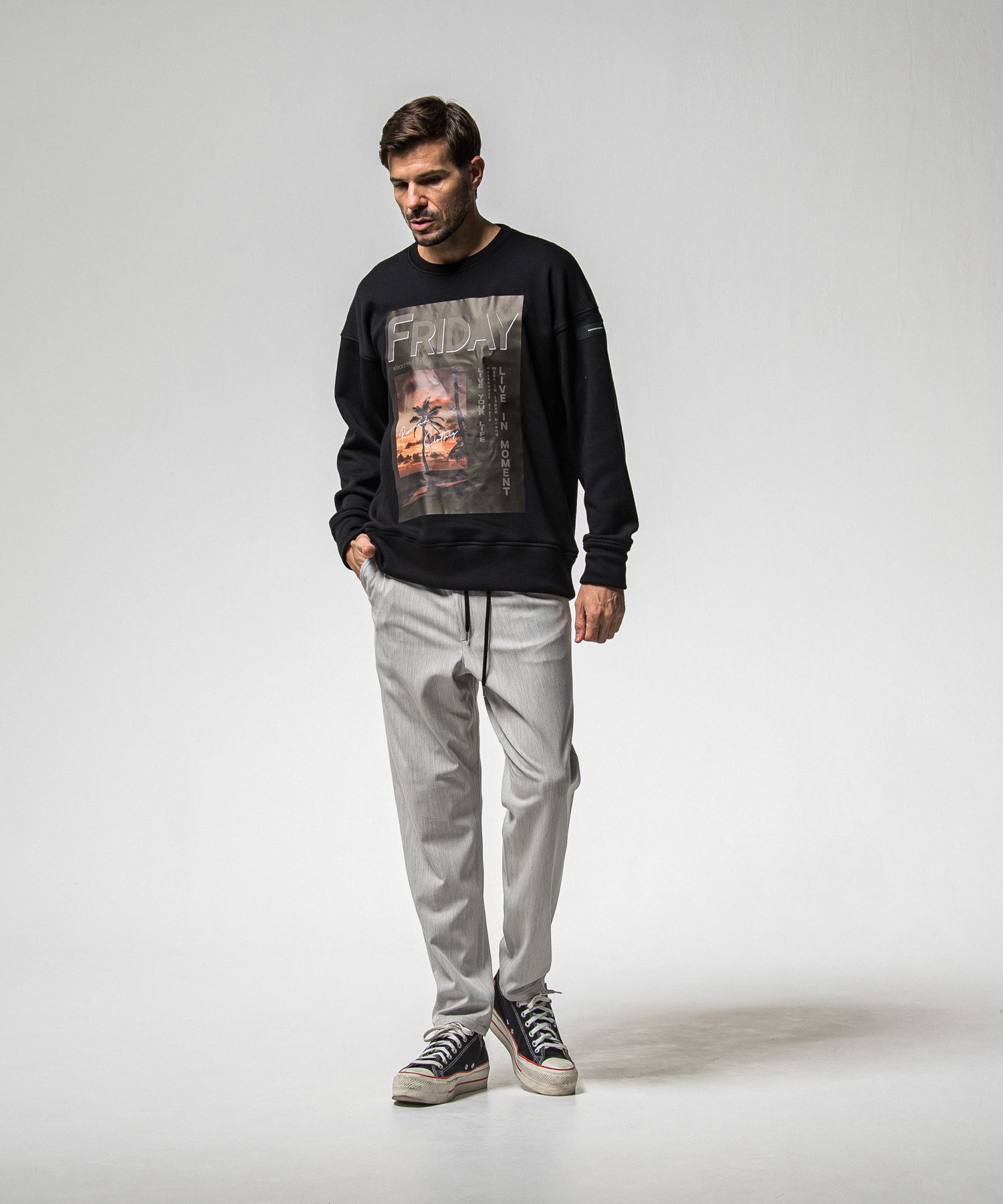 【FRIDAYコラボ】 FRIDAY OLD COVER VELOURS FLEECE TRAINER / RCF1-C-002 / 裏起毛FRIDAYオールドカバートレーナー / ブラック (11月上旬入荷予定)