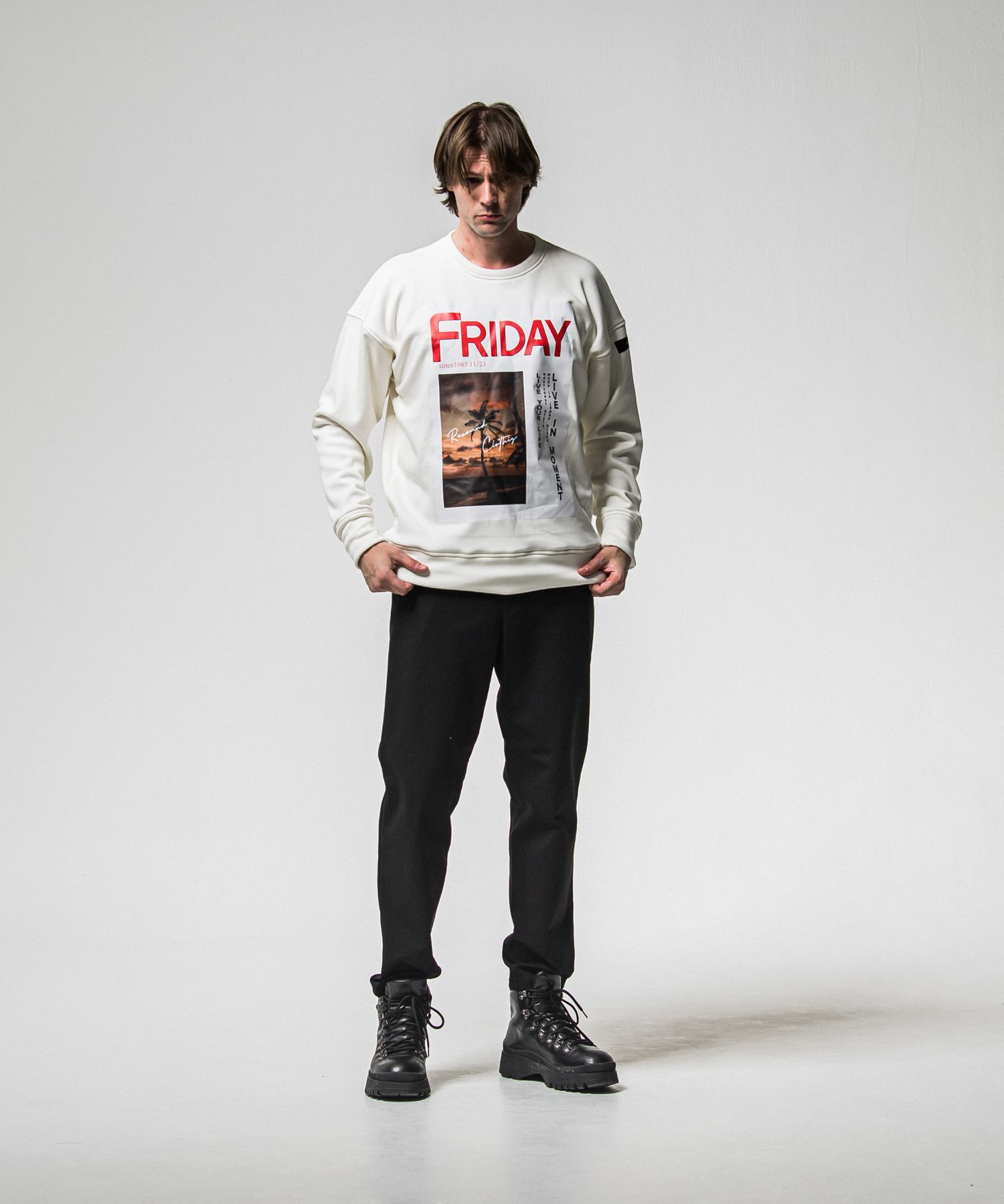 【FRIDAYコラボ】 FRIDAY OLD COVER VELOURS FLEECE TRAINER / RCF1-C-002 / 裏起毛FRIDAYオールドカバートレーナー / ホワイト (11月上旬入荷予定)