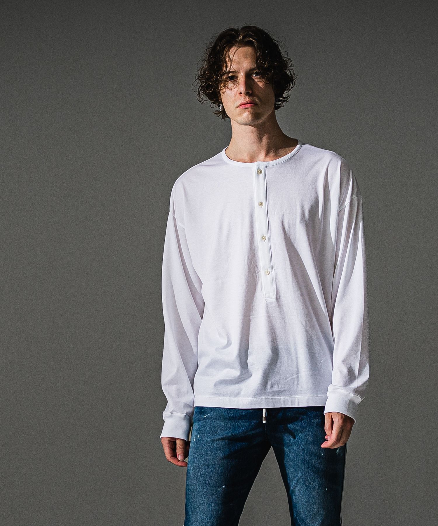 OVER HENRY LONGSLEEVE / RC41-T-004 / オーバーサイズヘンリーネック長袖Tシャツ / ホワイト (7月中旬入荷予定)