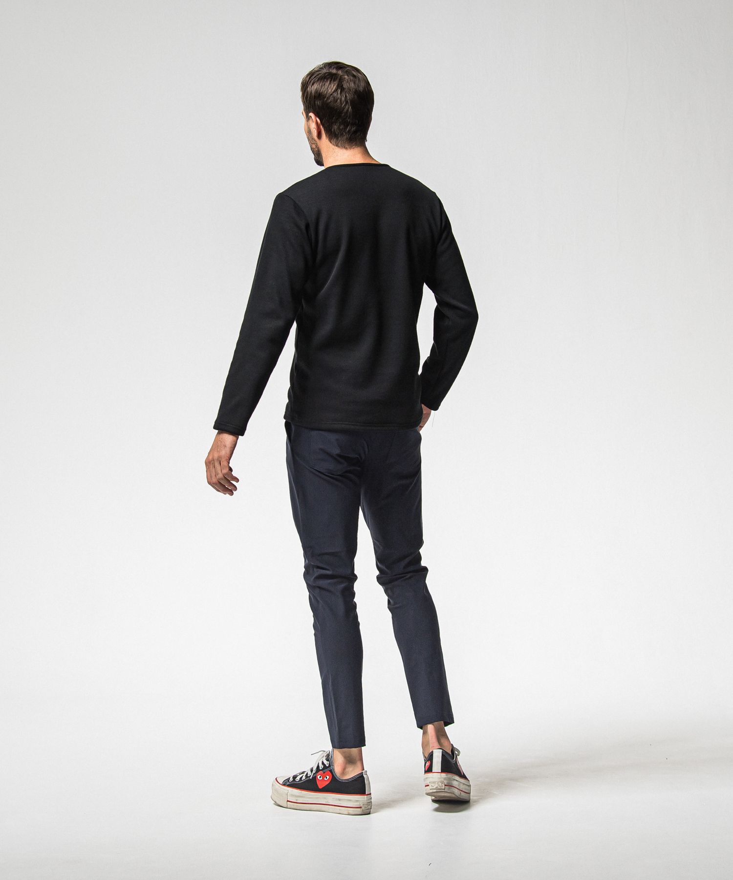 VELOURS FLEECE THERMAL HENRY / RC38-C-003 / 裏起毛サーマルヘンリーネックロングTシャツ / ブラック (10月中旬入荷予定)