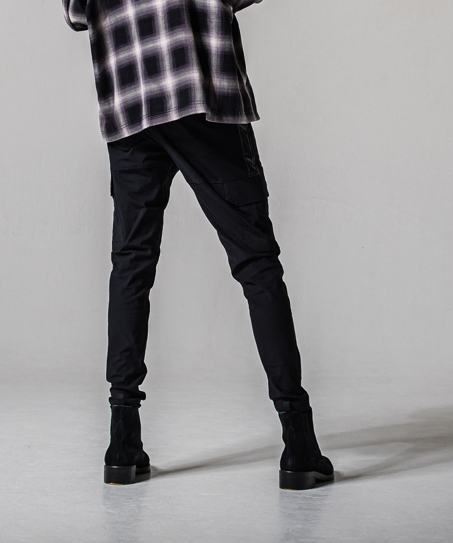 DARRELL CARGO PT / BASIC-ST-010 / レザーラインナイロンカーゴパンツ / ブラック×レザーブラック (2月下旬入荷予定)