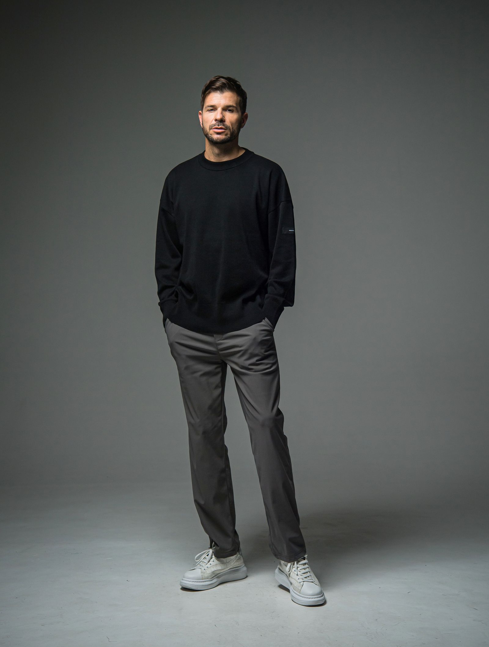 SILK KNT OVER LONG SLEEVE / RC29-K-002 / 無地ルーズコットンニット / ブラック