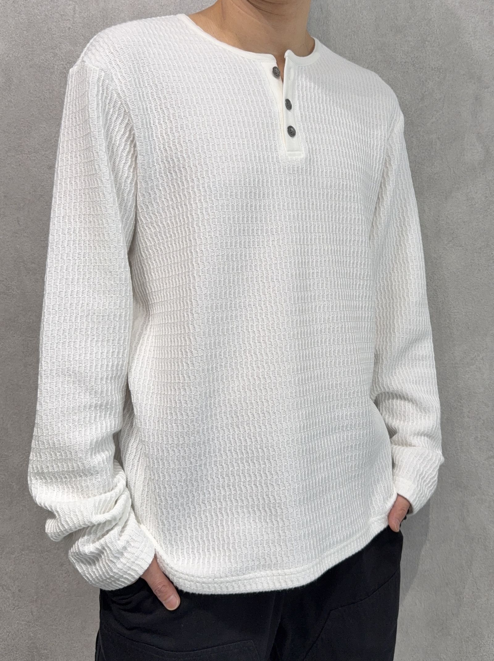 KNT HENRY / RC41-C-001 / コットンニットヘンリーネックロングTシャツ / ホワイト