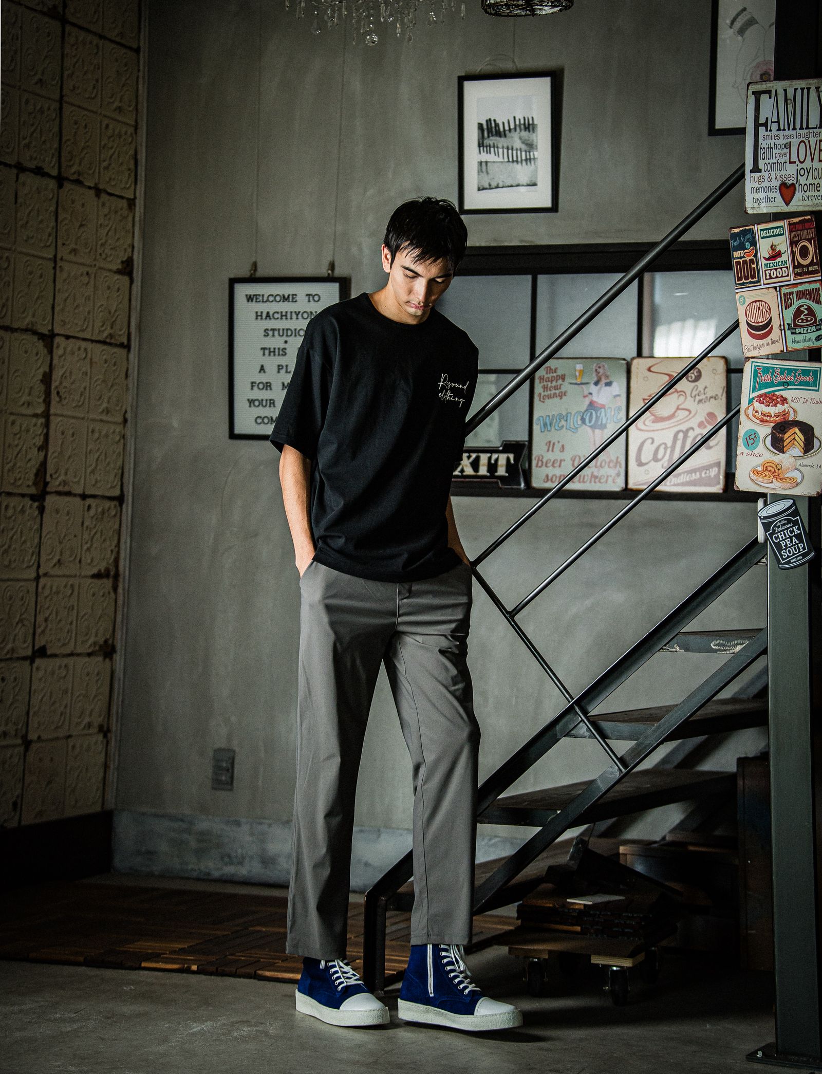CHRIS EASY WIDE PANTS / RC31-ST-016W / ナイロンワイドパンツ / チャコール