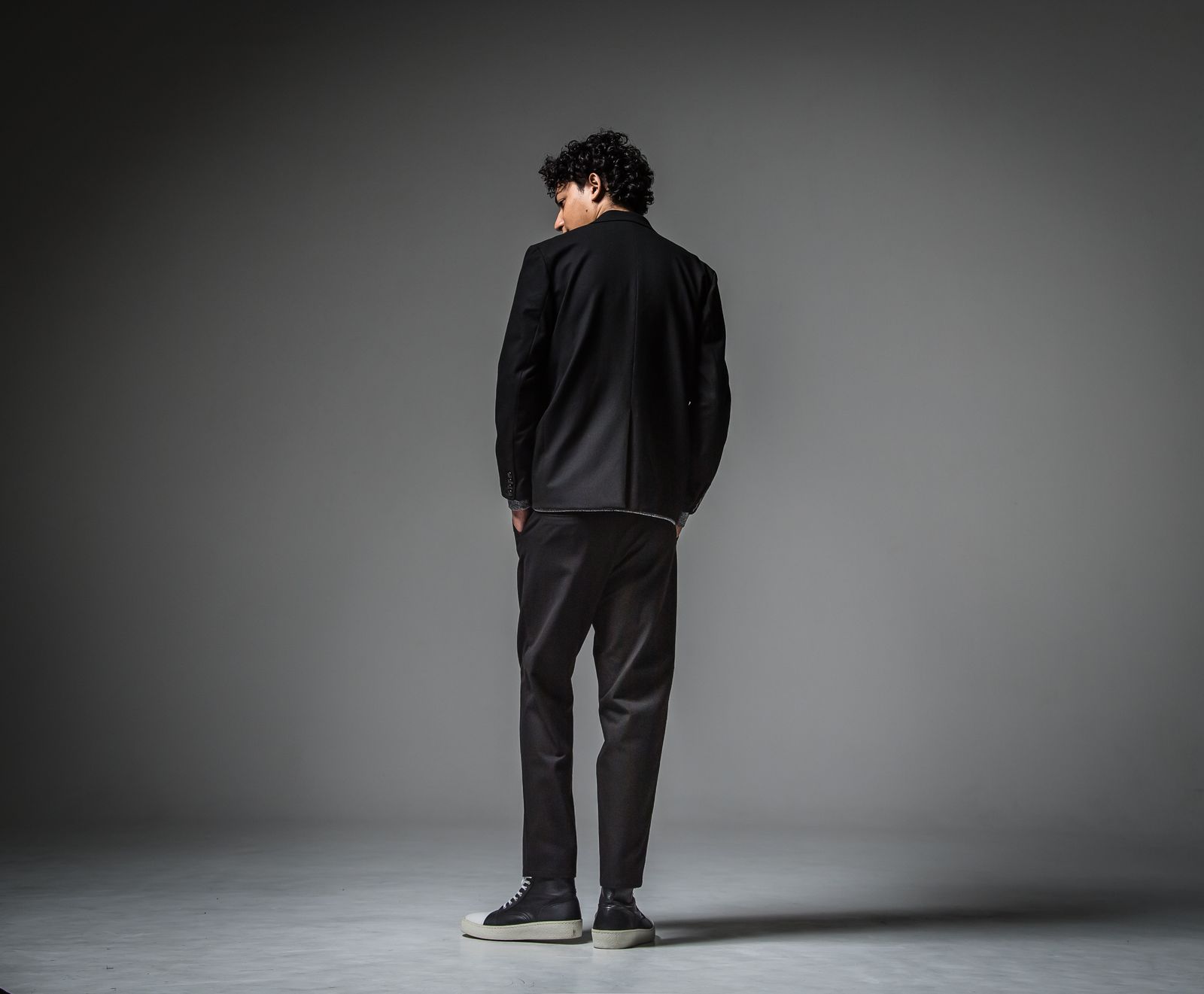 PAT WIDE EASY PANTS / RC30-ST-036 / ベルト付きテーパードワイドパンツ / ブラックウール