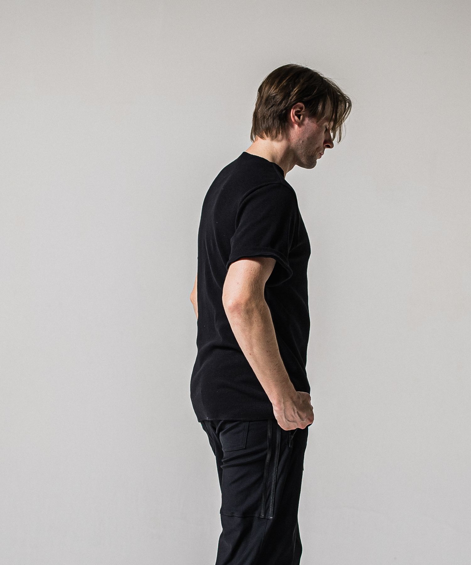 CUT OFF THERMAL TEE / RC39-T-003 / サーマルロールアップTシャツ / ブラック (3月中旬入荷予定)