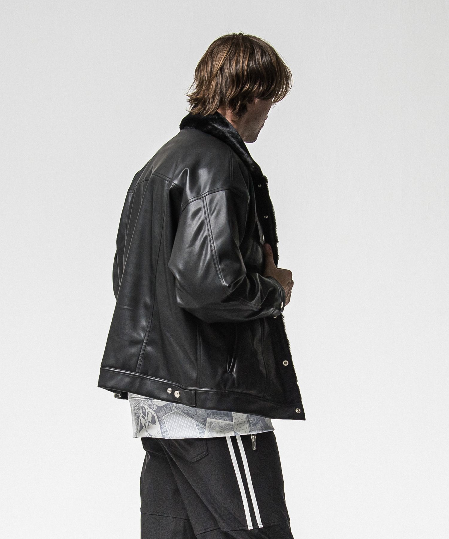 LEATHER FUR OVER G / RC38-JK-002 / レザーファーGジャン / ブラック (11月中旬入荷予定)