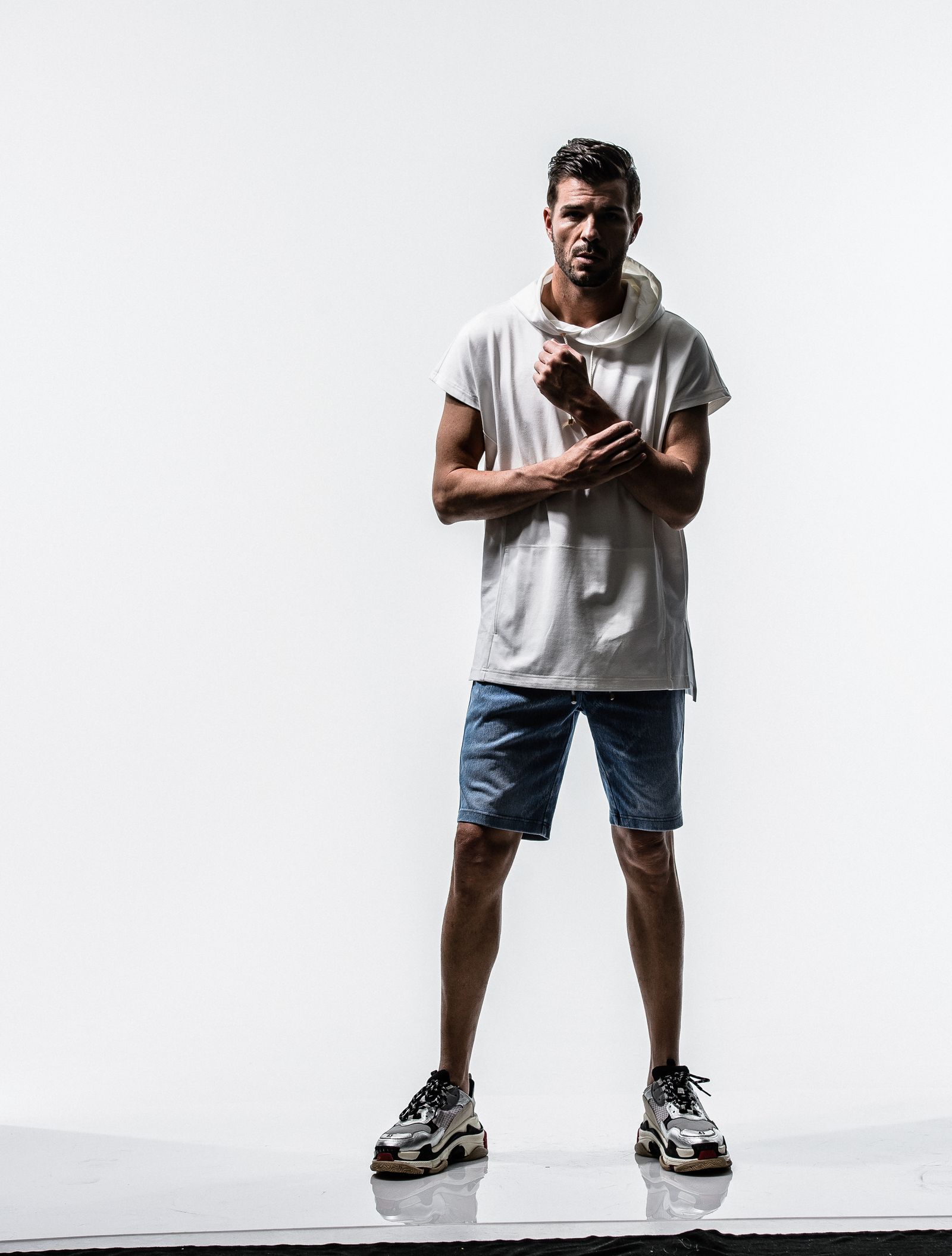EX DENIM JERSEY LINE HALF PT / RC12-ST-012 / ラインデニムジャージショーツ / インディゴモノグラム