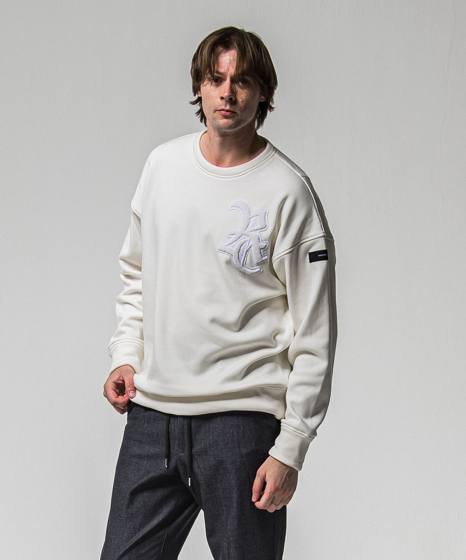 RC CHENILLE VELOURS FLEECE DROP TRAINER / RC38-C-004 / 裏起毛刺繍ワッペントレーナー / ホワイト (11月上旬入荷予定)