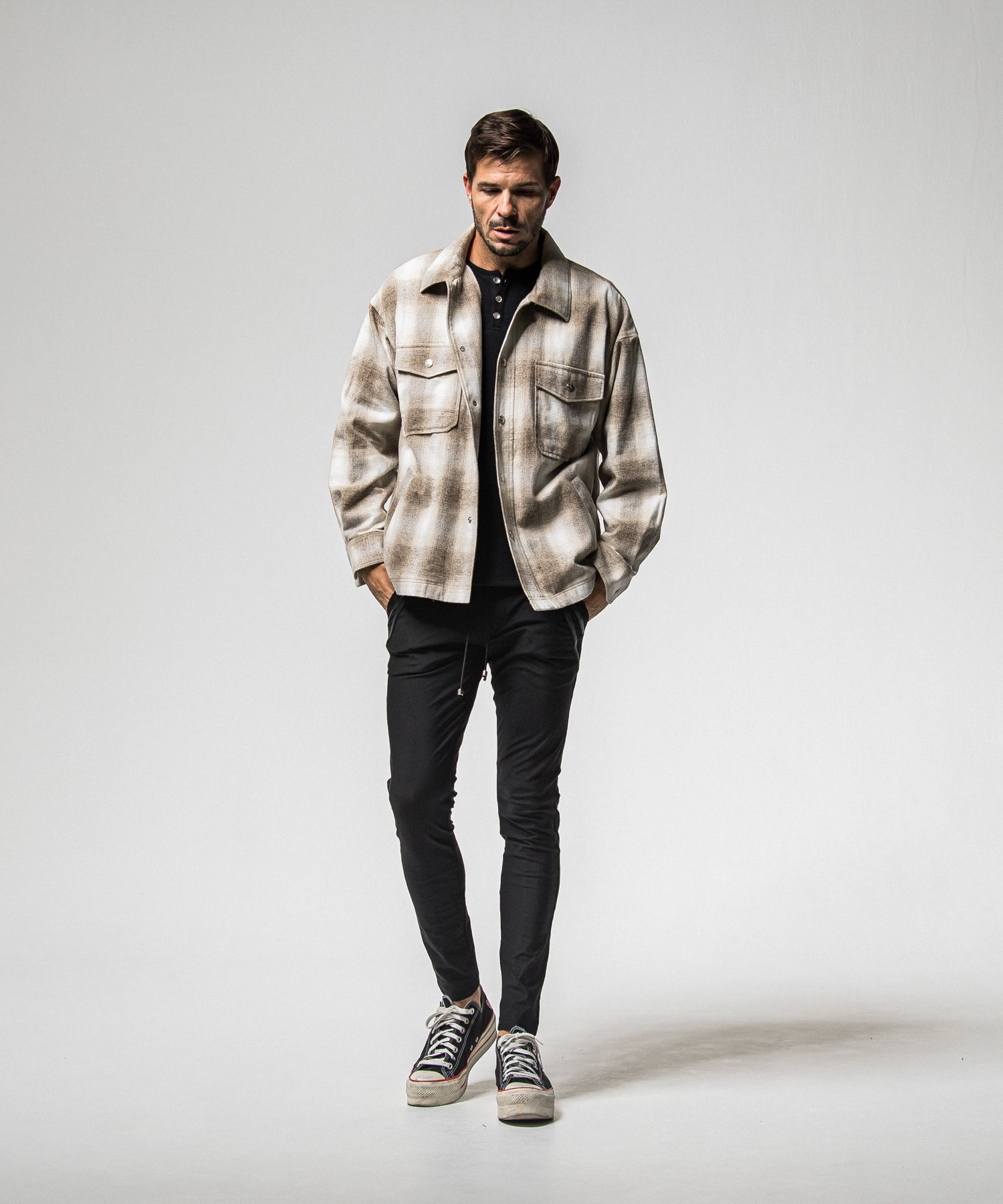 VELOURS FLEECE THERMAL HENRY / RC38-C-003 / 裏起毛サーマルヘンリーネックロングTシャツ / ブラック (10月中旬入荷予定)