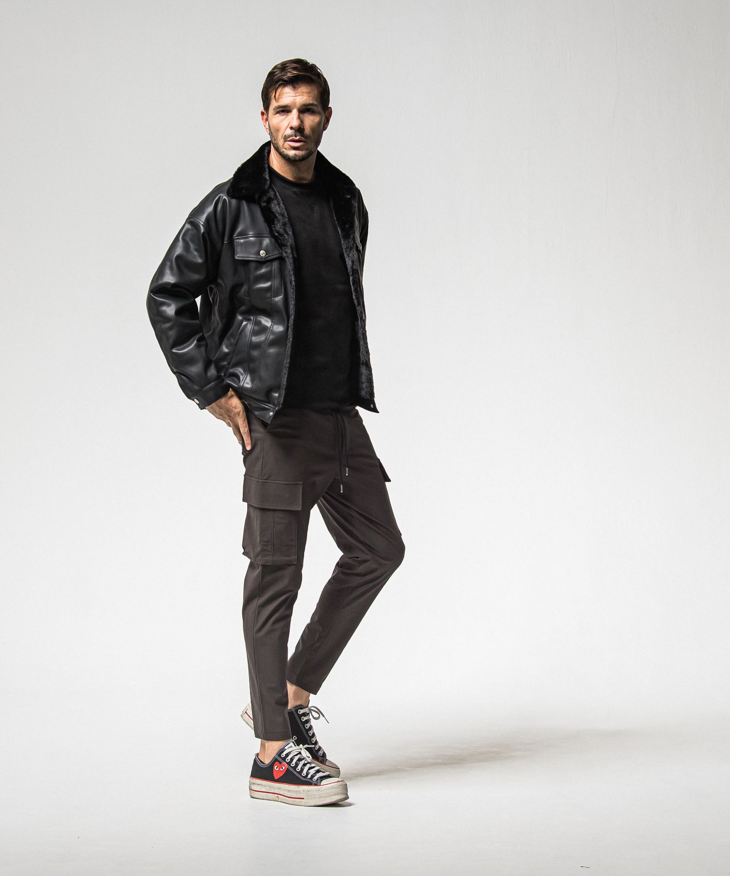 LEATHER FUR OVER G / RC38-JK-002 / レザーファーGジャン / ブラック (11月中旬入荷予定)