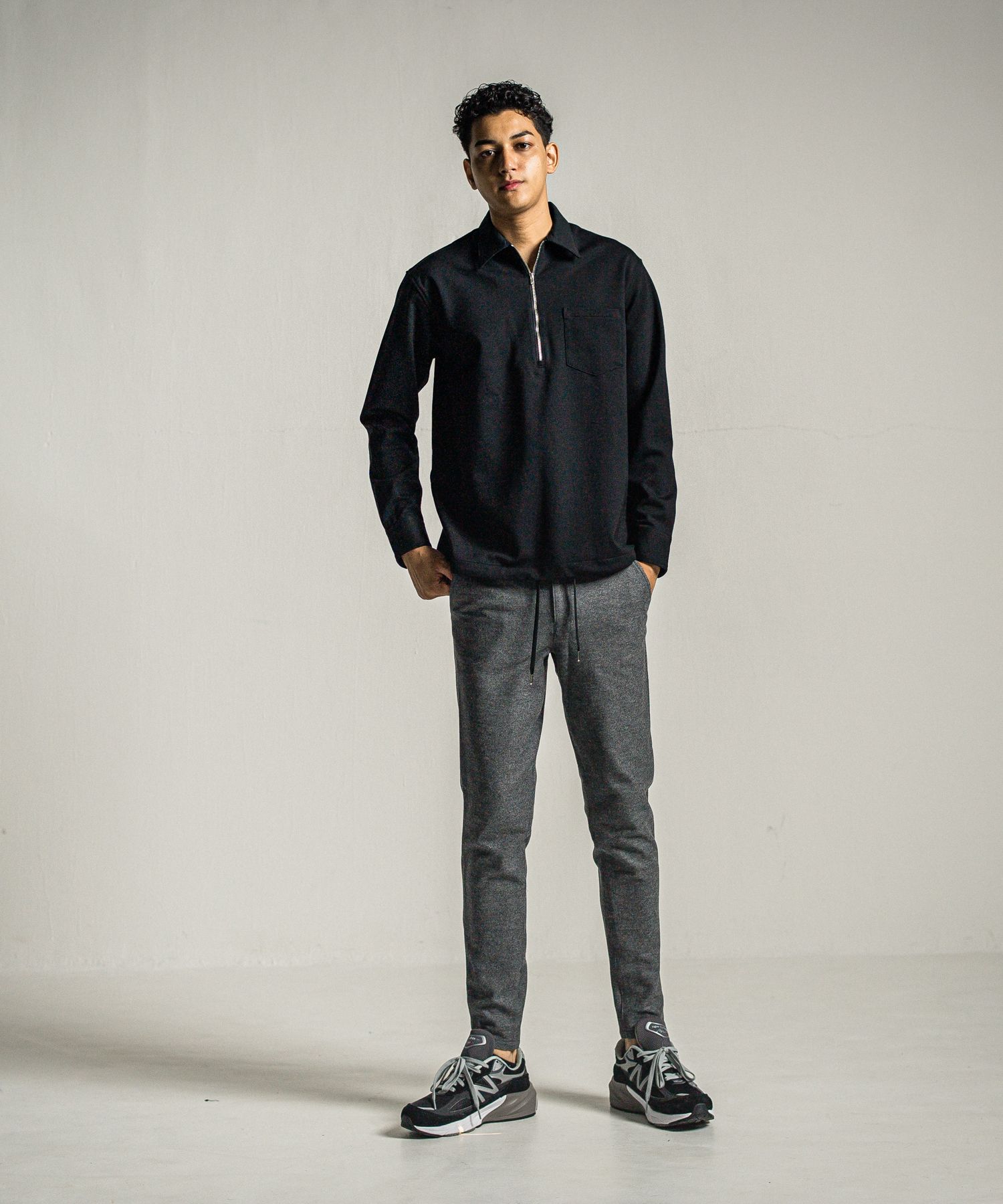 PULLOVER JERSEY SHIRT / RC34-SH-002 / 裏起毛ハーフジップシャツ / ブラック