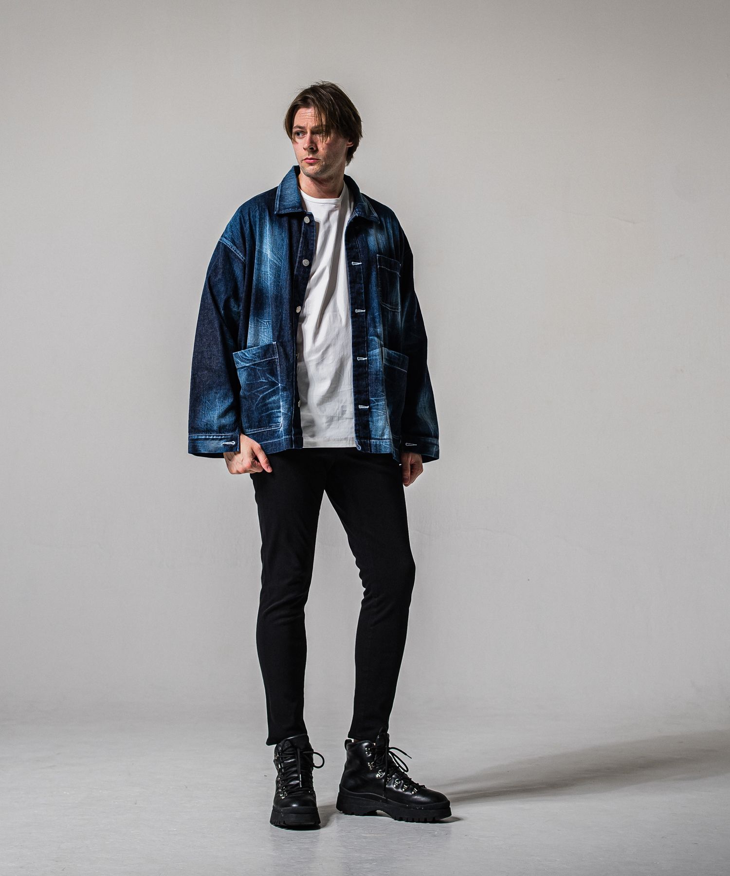 MICK DENIM JERSEY / BASIC-ST-020 / デニムジャージテーパードパンツ / ブラック (1月下旬入荷予定)