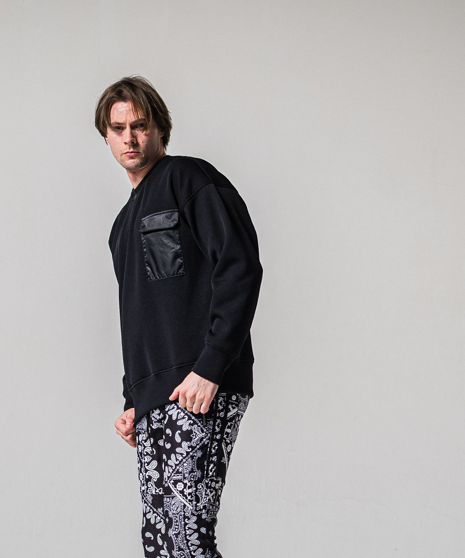 AZE MILITARY DROP TRAINER / RC39-C-003 / 高機能畦編みニットトレーナー / ブラック (1月下旬入荷予定)