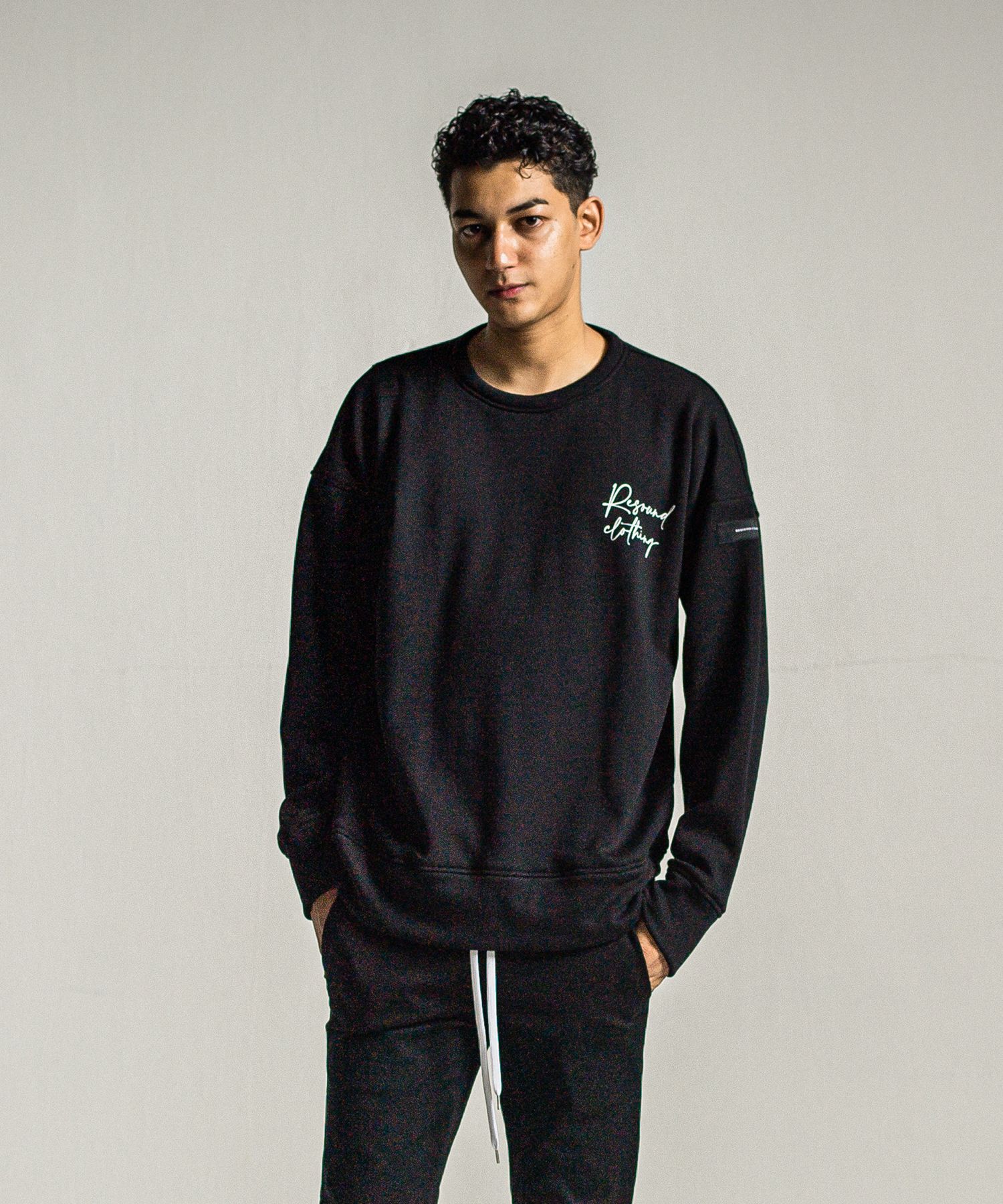 ID VELOURS FLEECE DROP TRAINER / RC34-C-004 / 裏起毛バックロゴトレーナー / ブラック