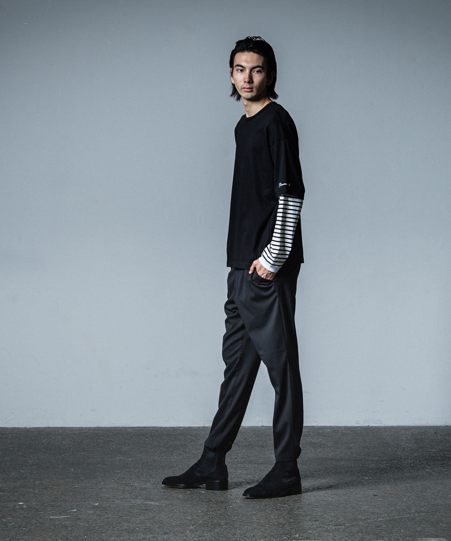 PAT WIDE EASY PANTS / RC33-ST-036BN / ワイドテーパードパンツ / ブラック