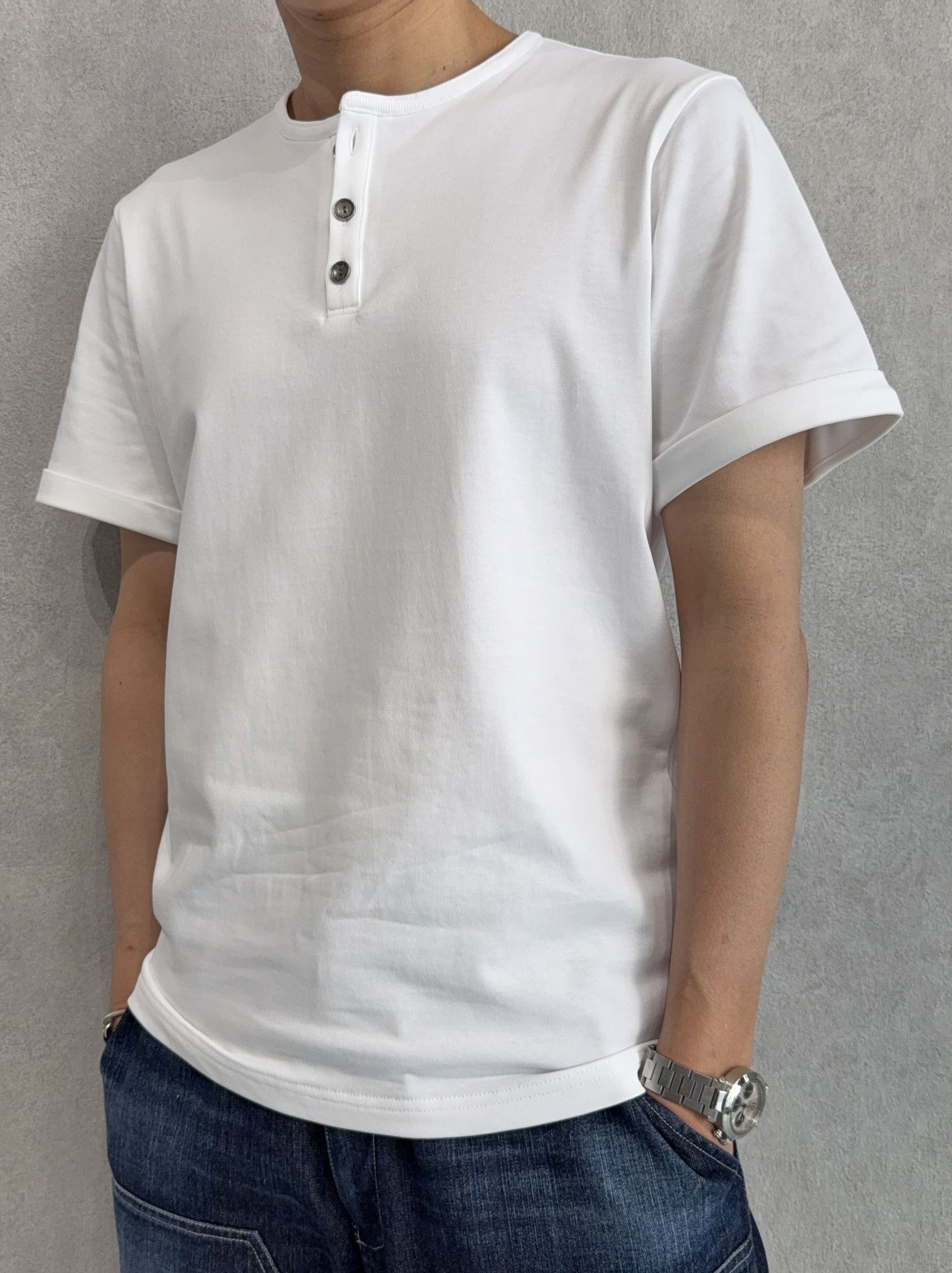 ROLL UP HENRY T / RC40-T-005 / ロールアップヘンリーネックTシャツ / ホワイト