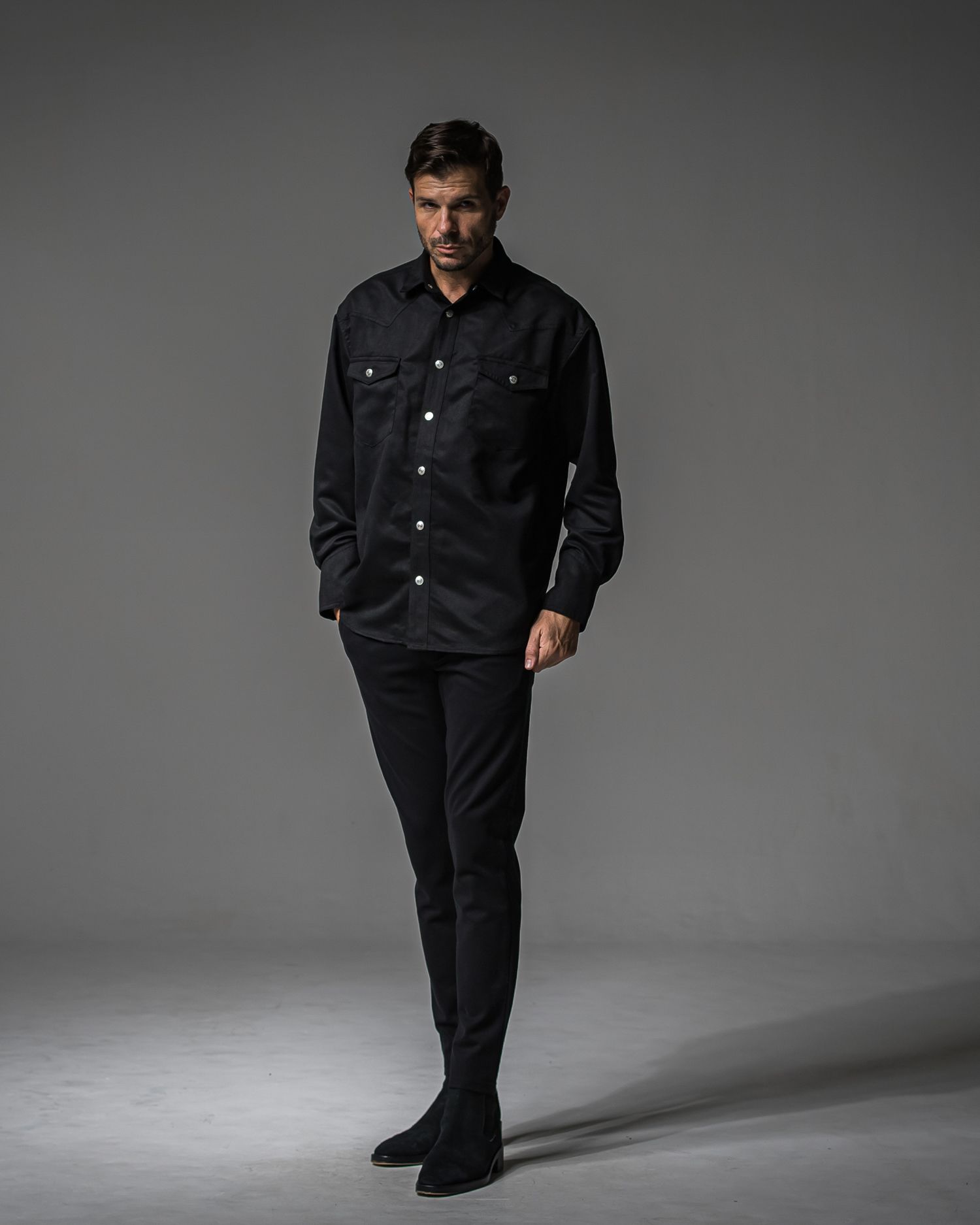 JAMES OVER SUEDE SHIRT / RC37-SH-003 / スエードエコレザーシャツ / ブラック