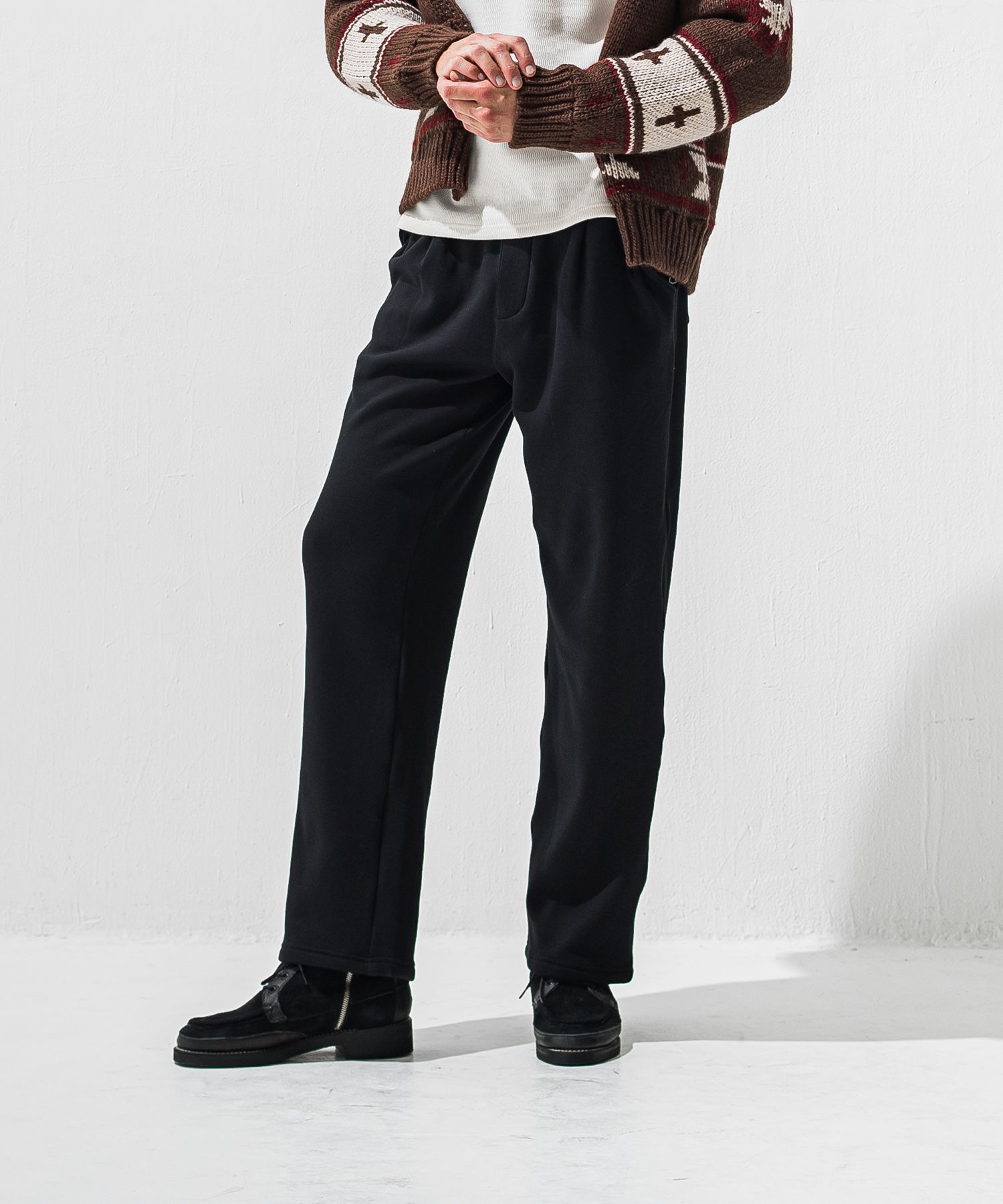 VELOURS FLEECE WIDE TUCK PANTS / RC42-ST-016HWT / 裏起毛セミワイドタックパンツ / ブラック (11月中旬入荷予定)