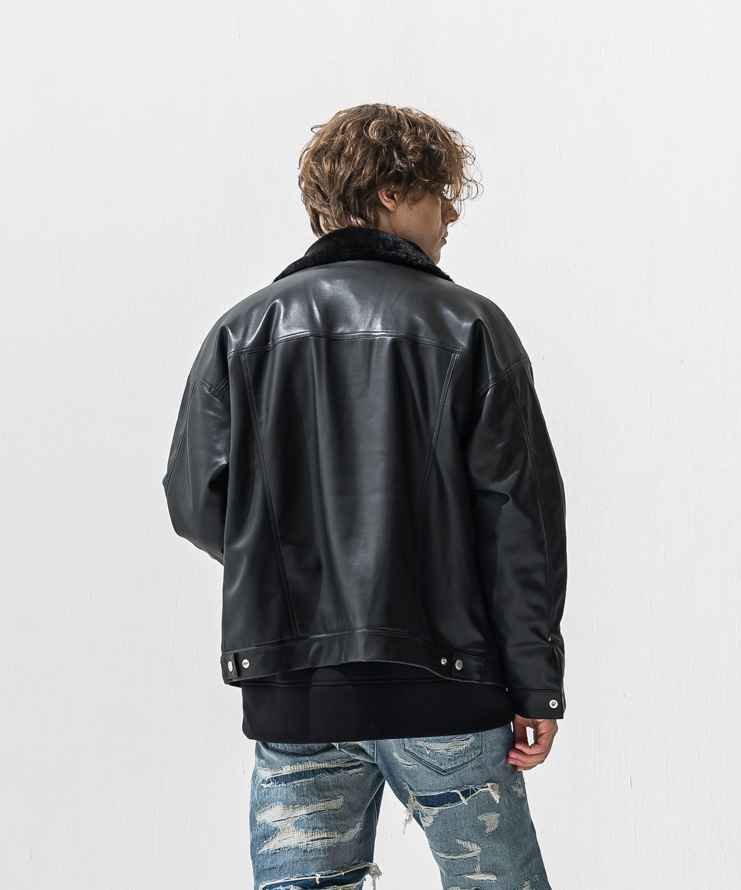 LEATHER FUR OVER G / RC42-JK-001 / エコレザーファーGジャン / ブラック (11月中旬入荷予定)