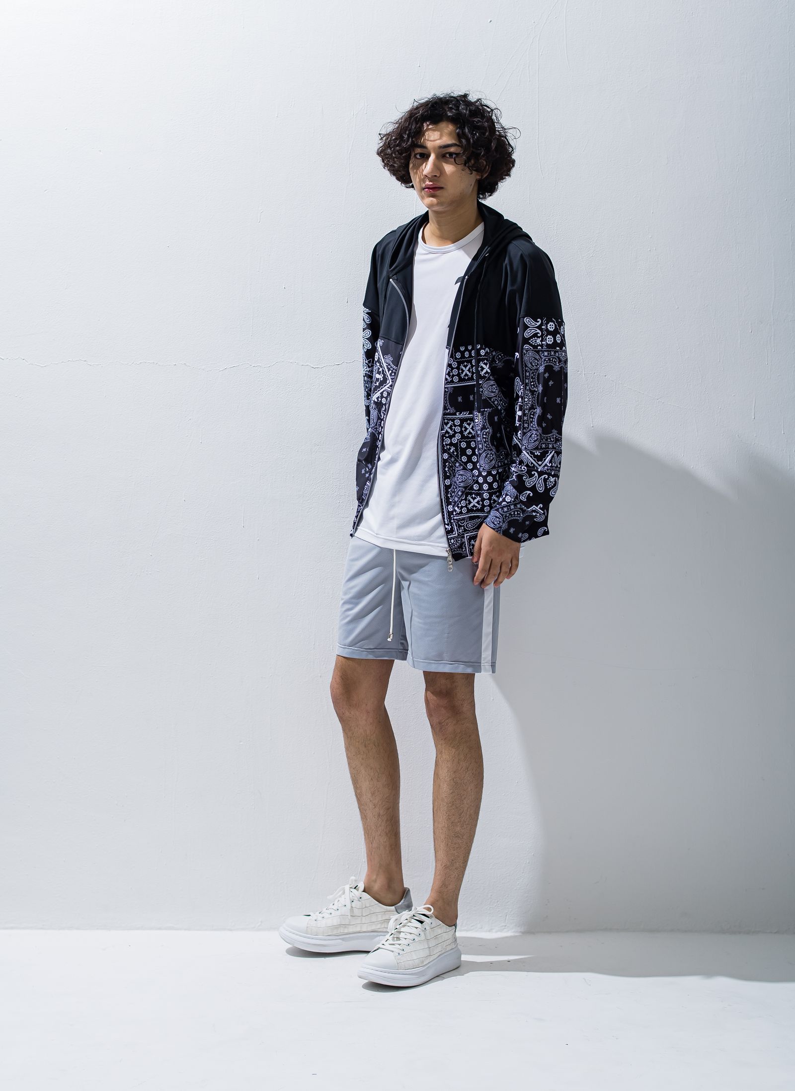 PAISELY RUSH OVER ZIPUP HOODIE / RC28-C-001 / バンダナラッシュガードパーカー / ブラック