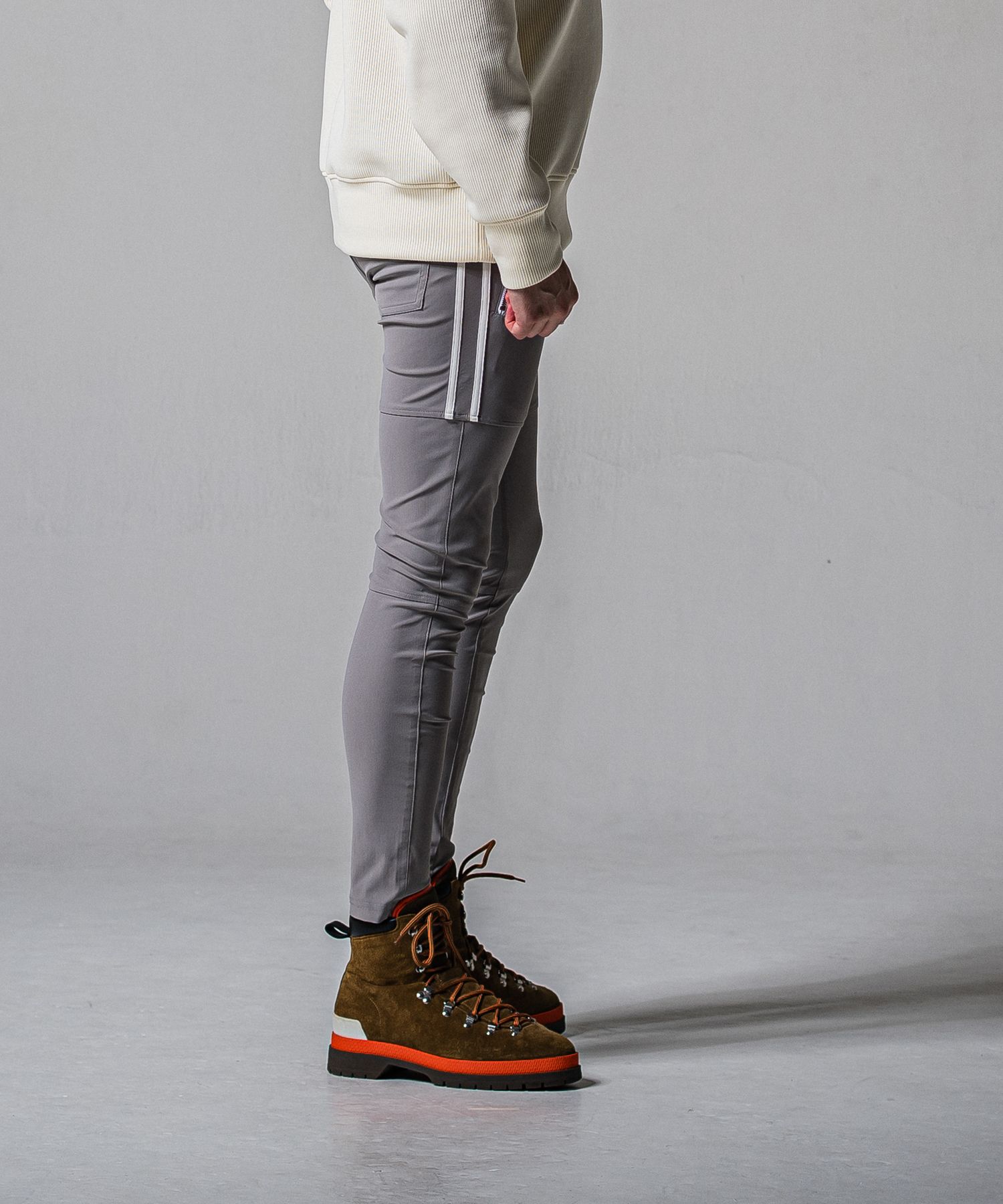 JOHNSON LINE NYLON PT / BASIC-ST-009 / ジョンソンナイロンラインパンツ / グレー×ホワイト (3月上旬入荷予定)