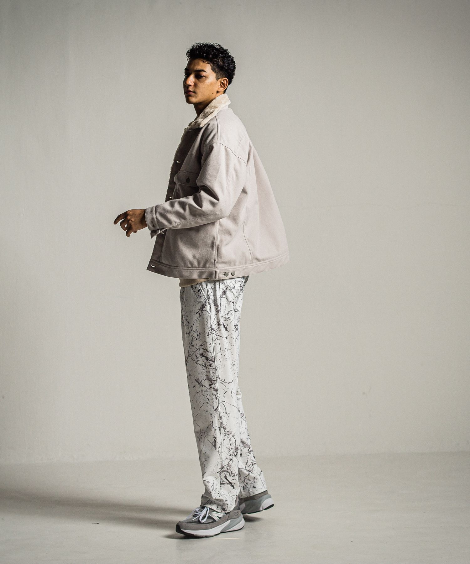 WIDE TUCK PANTS / RC34-ST-016WT / ペイント柄ワイドタックパンツ / グレー