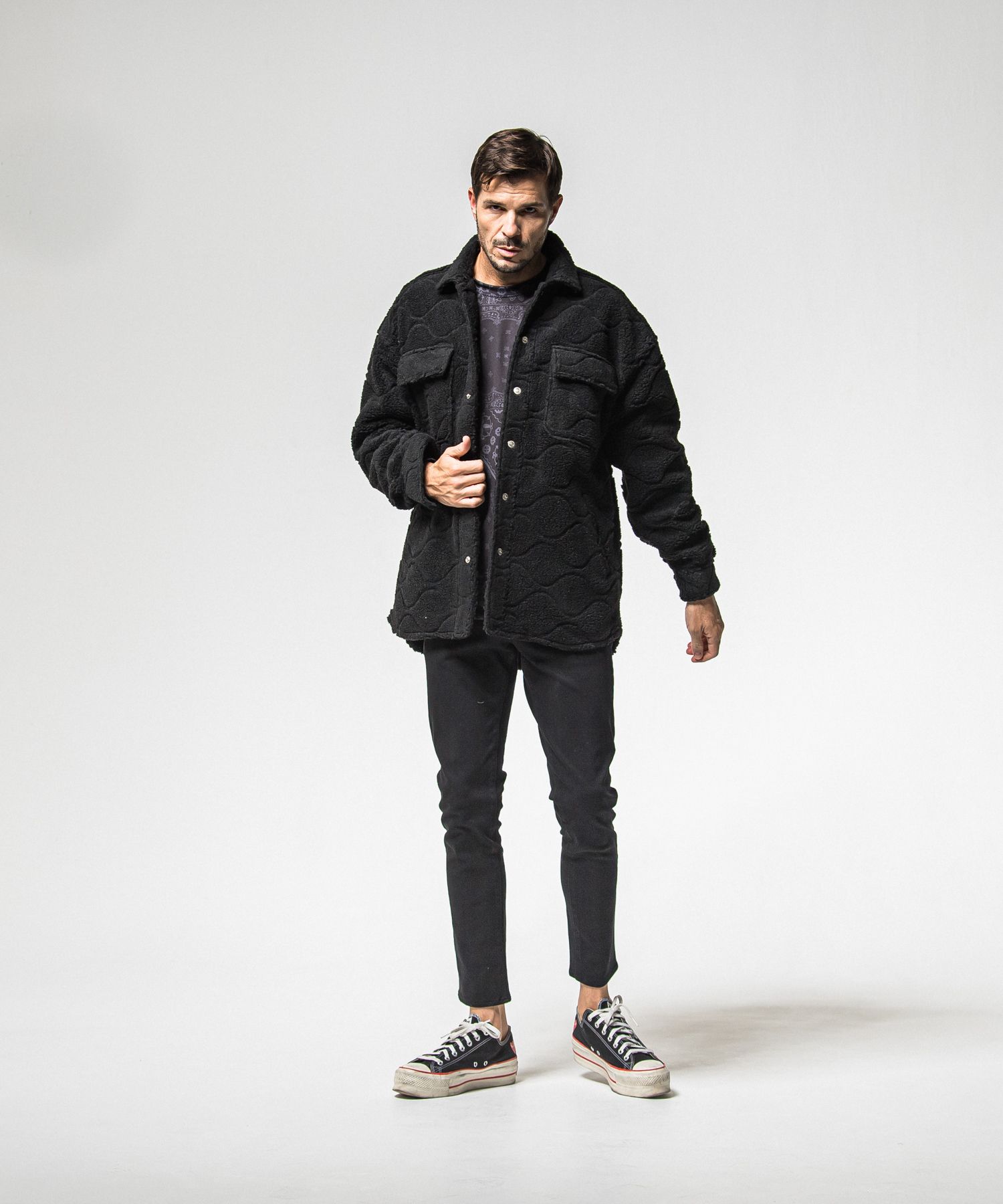 PAISLEY BACK FLEECE DROP TRAINER / RC38-C-008 / 裏起毛ペイズリートレーナー / ブラック (10月中旬入荷予定)