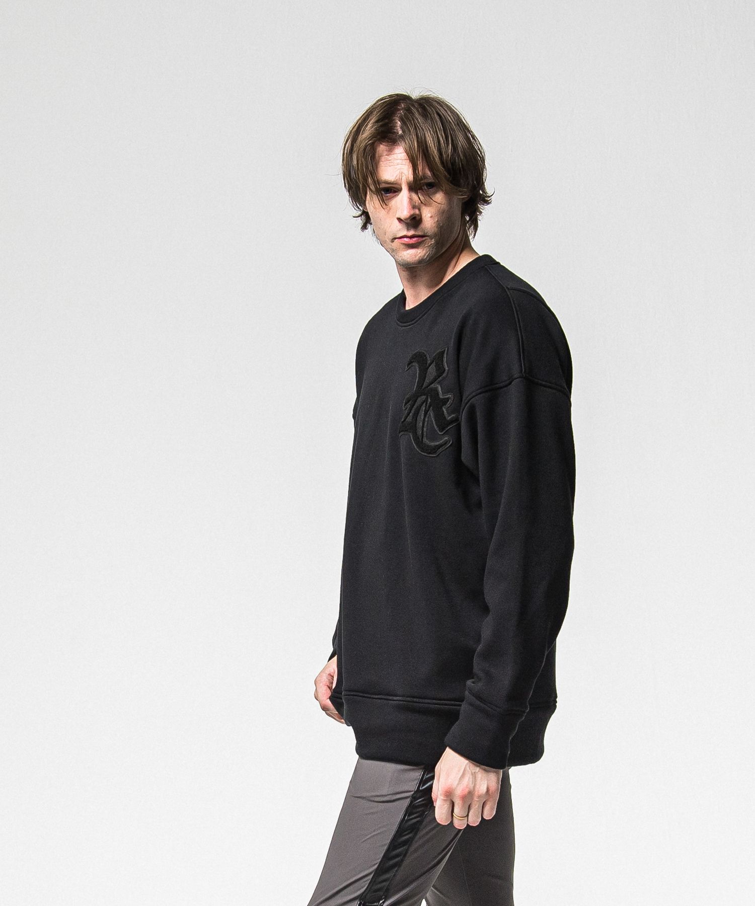 RC CHENILLE VELOURS FLEECE DROP TRAINER / RC38-C-004 / 裏起毛刺繍ワッペントレーナー / ブラック (11月上旬入荷予定)