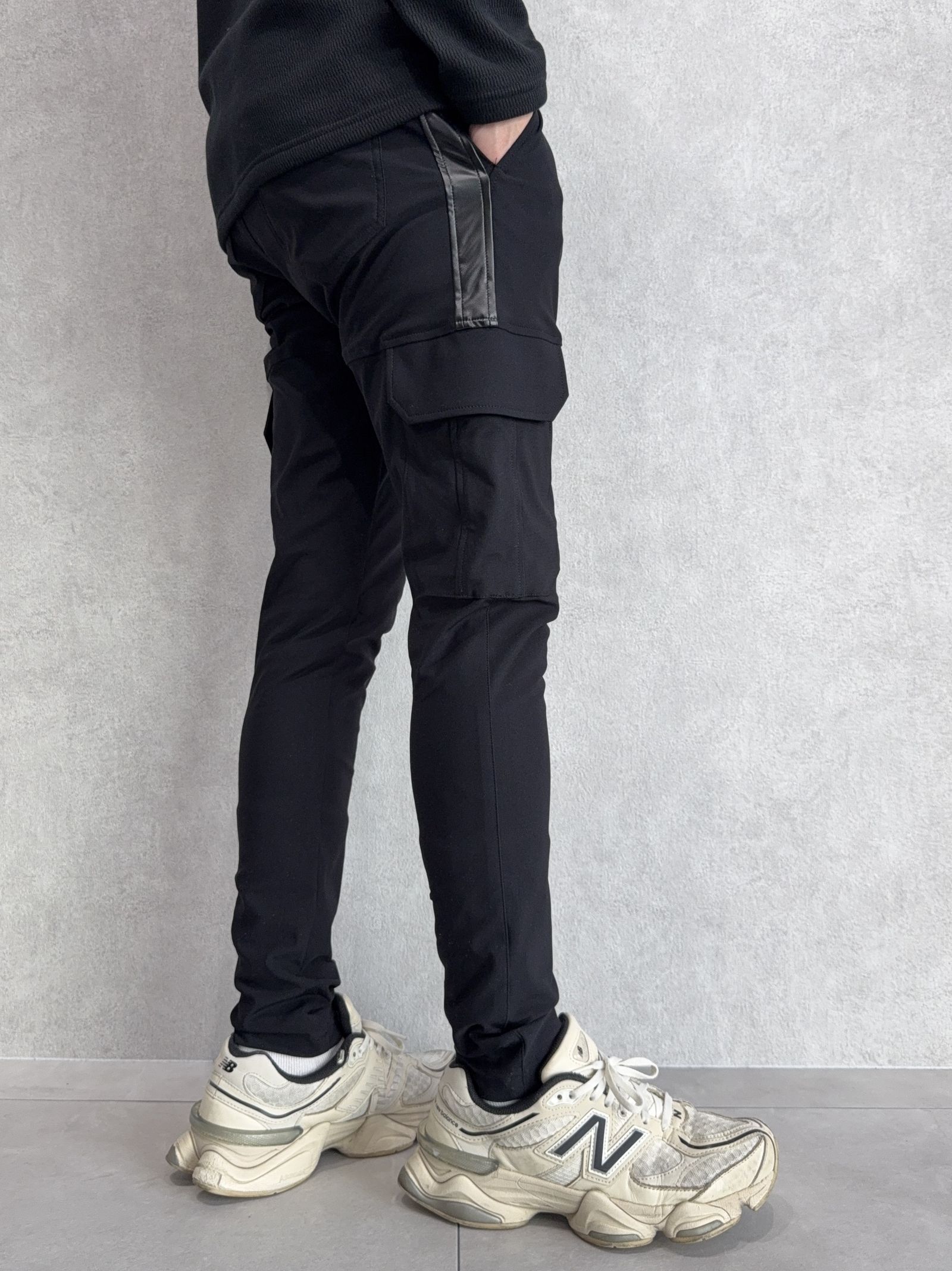 DARRELL CARGO PT / BASIC-ST-010 / レザーラインナイロンカーゴパンツ / ブラック×レザーブラック