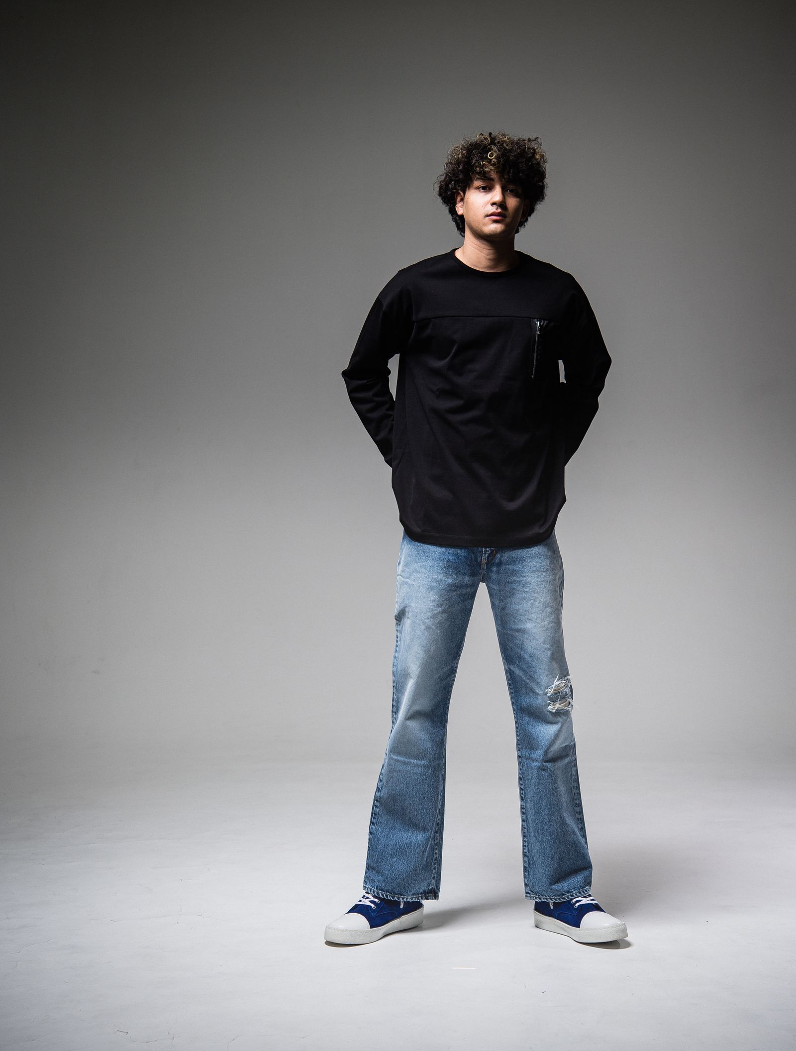 NYLON POCKET LOOSE LONG SLEEVE / RC25-T-002 / ナイロンポケットビッグロングTシャツ / ブラック※