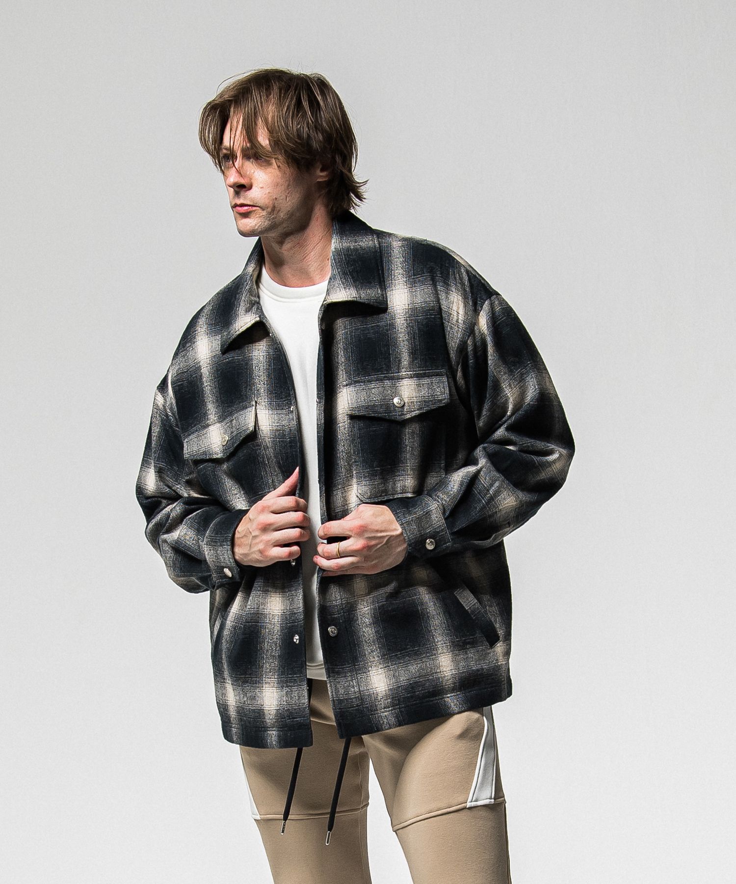 FLANNEL CHECK JK / RC38-JK-007 / フランネルチェックCPOジャケット / ブラック (10月中旬入荷予定)