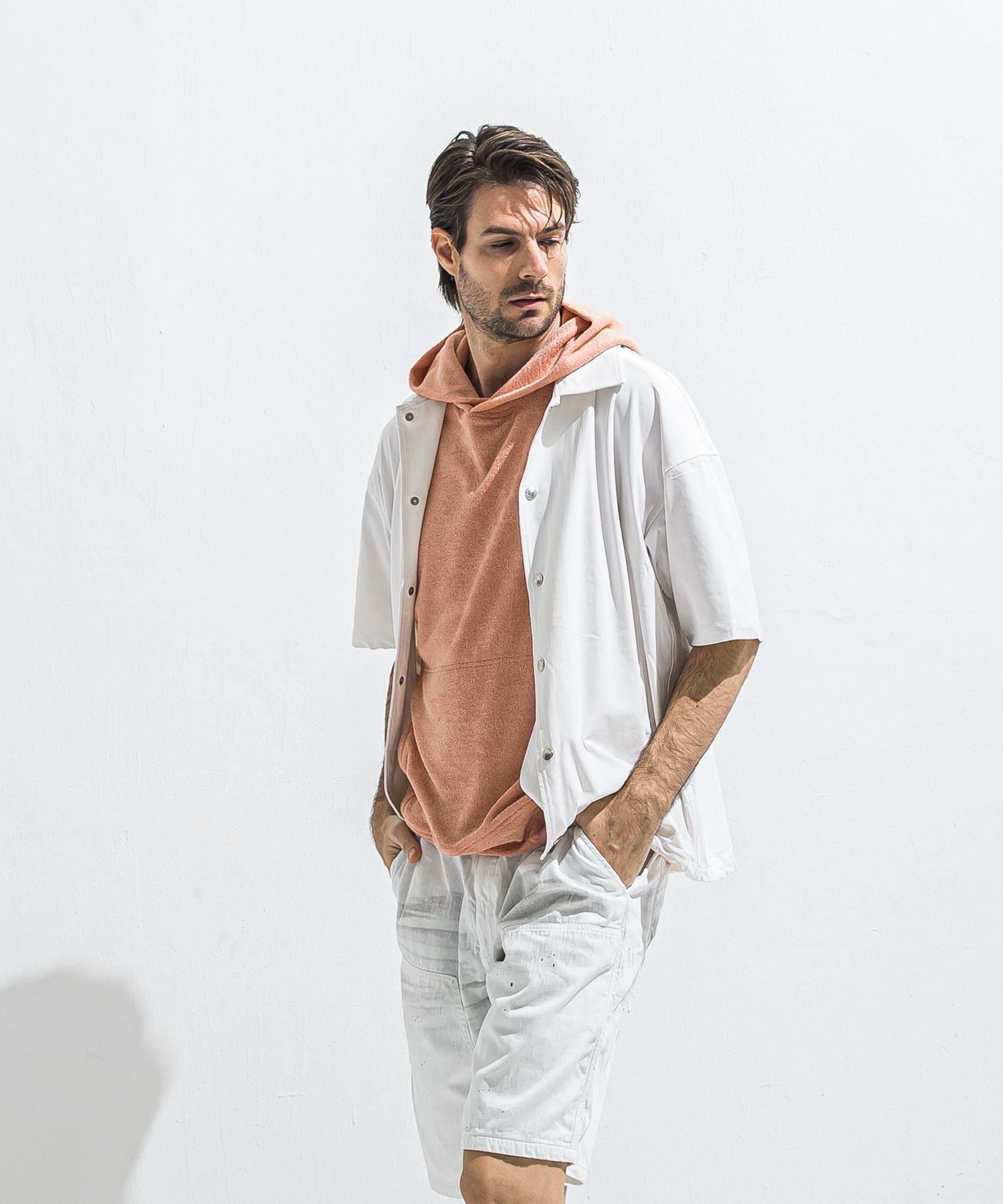 NYLON HALF COACH JACKET / RC40-C-002 / 半袖ナイロンコーチジャケット / ホワイト (5月中旬入荷予定)